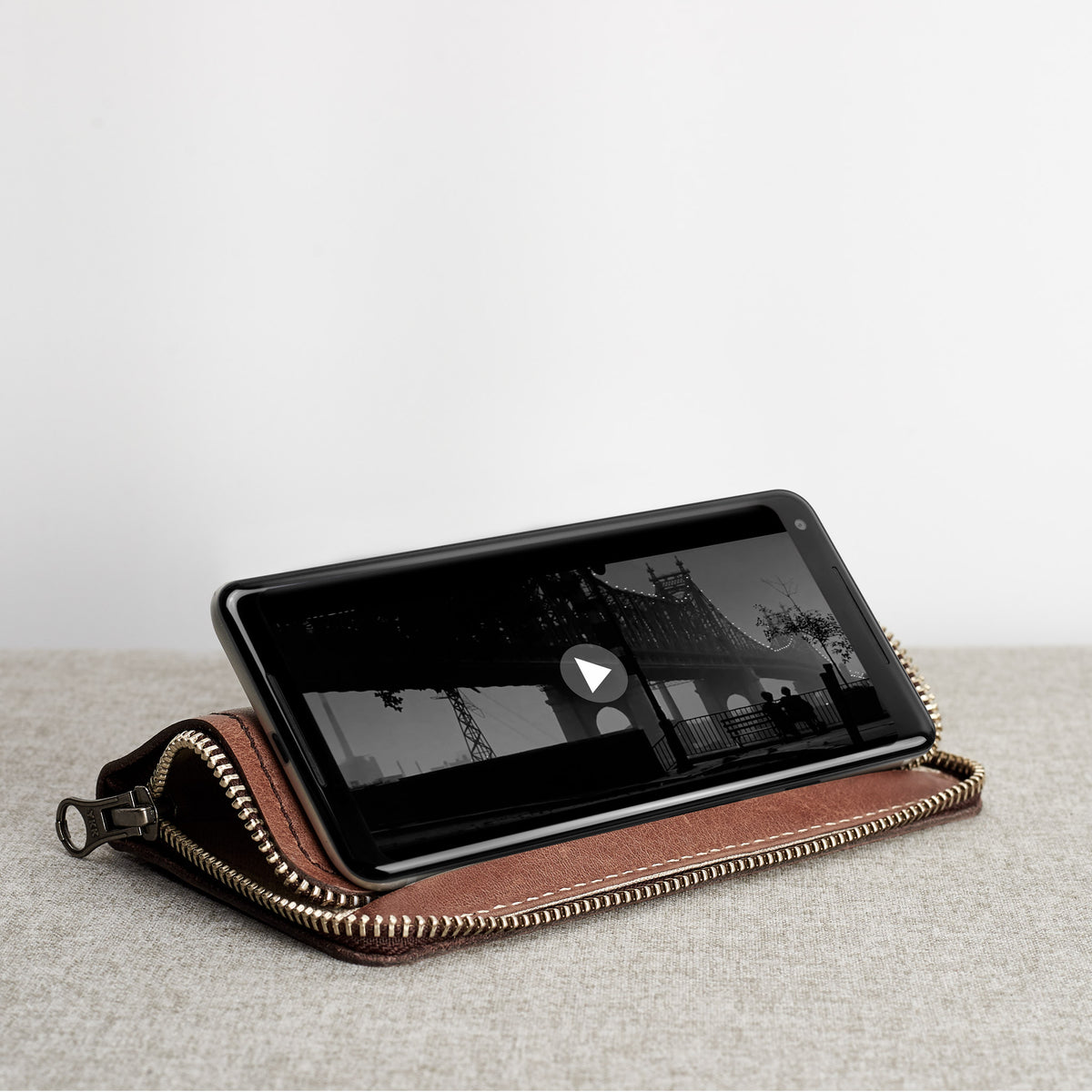 Hands free stand. Carefully handcrafted brown leather case stand wallet for new Google Pixel 2 and 2 XL. Men's Pixel sleeve with card holder.