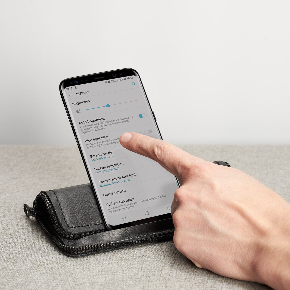 Stand feature. Black handcrafted leather stand case for the Samsung Galaxy S8 and S8 Plus. Samsung sleeve wallet with card holder