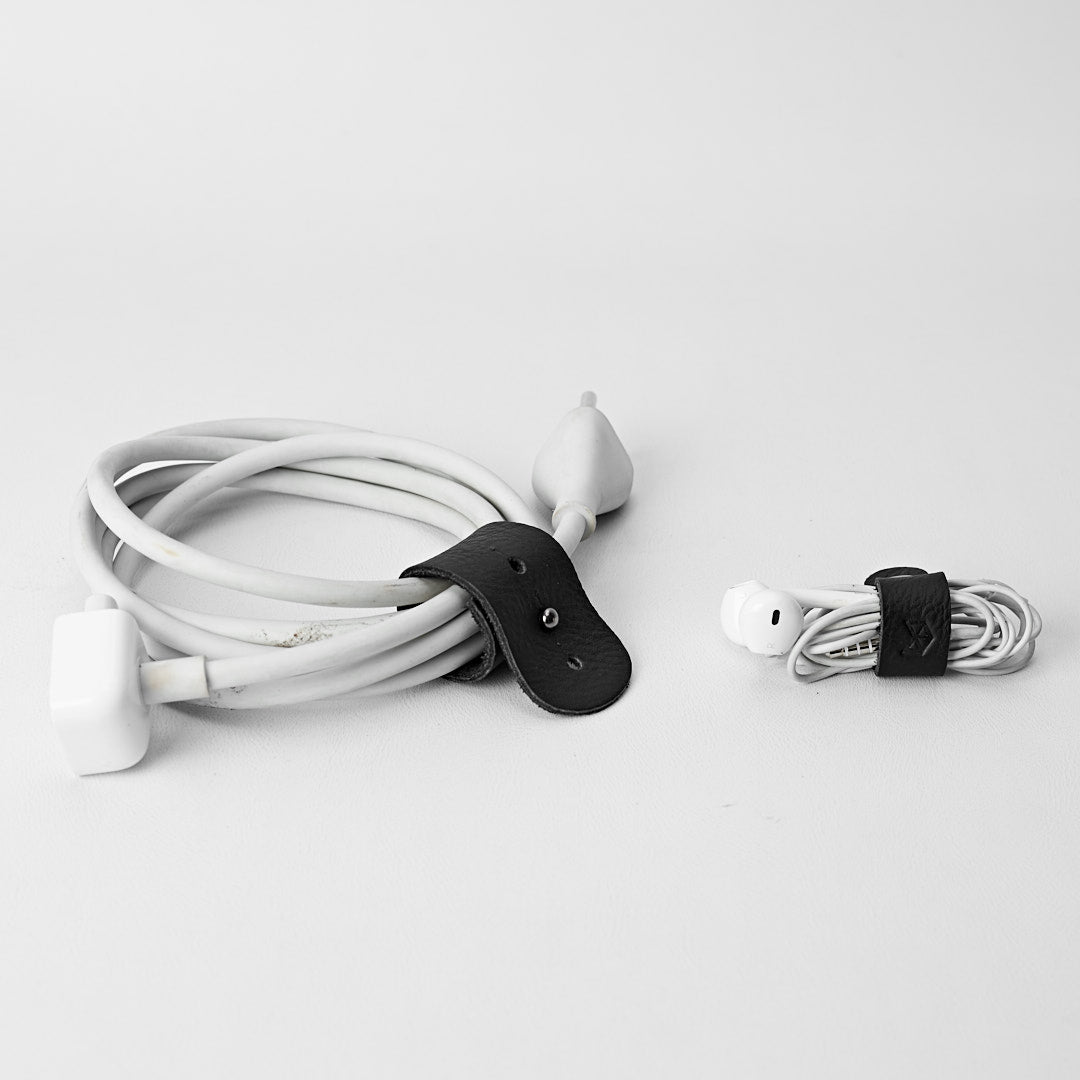 Minimalistic  Black Leather Cable Organizers, Boyfriend gift, Mousepads, Personalized stationary, Custom office supplies