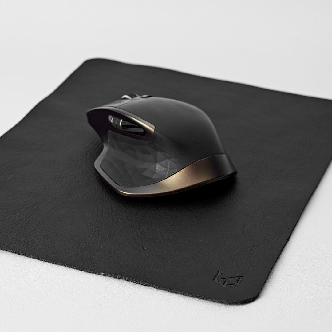 Minimalistic Black Leather Mouse Pad + Cable Organizers, Boyfriend gift, Mousepads, Personalized stationary, Custom office supplies