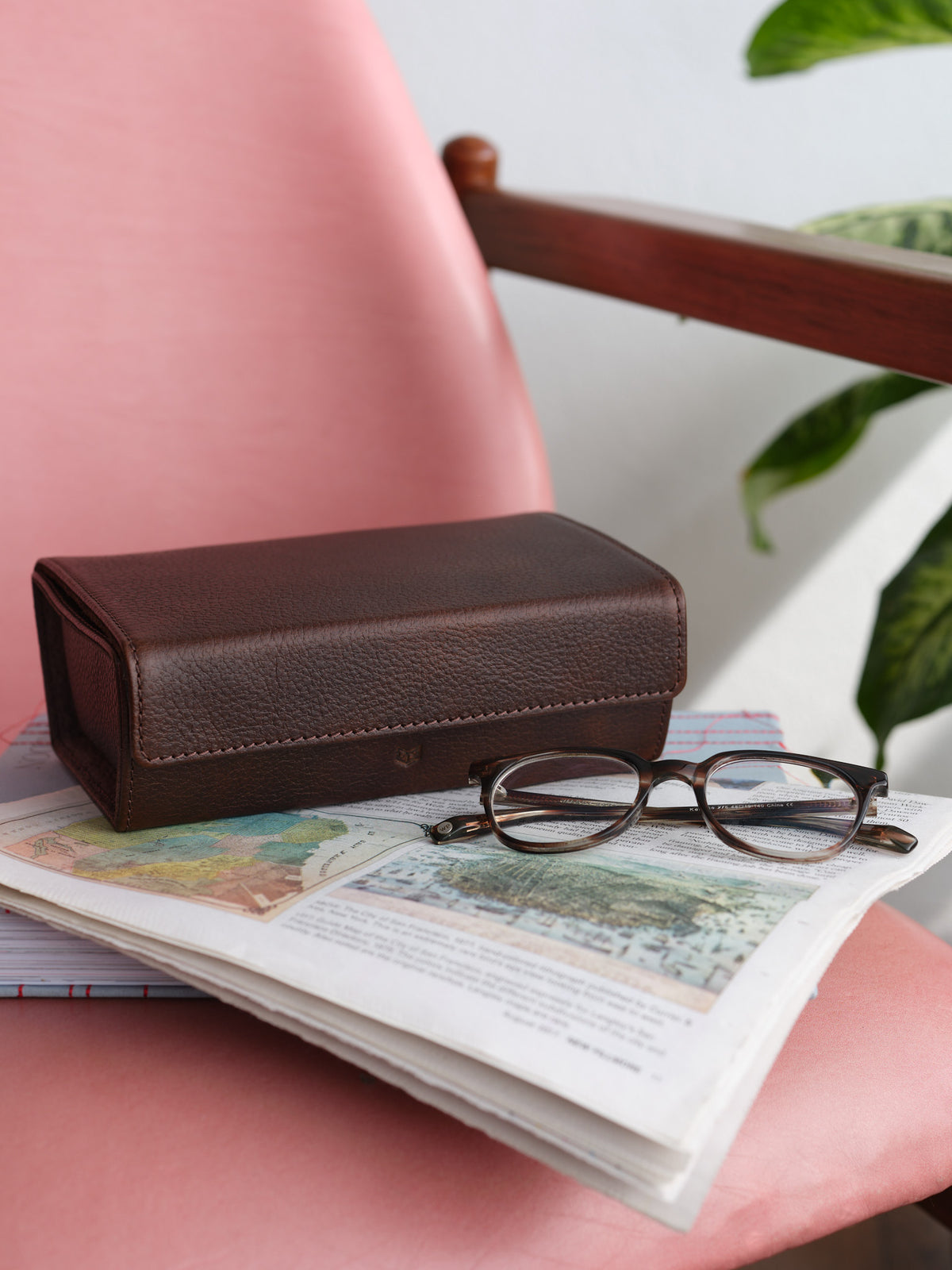 mens eyeglass case dark brown by Capra Leather