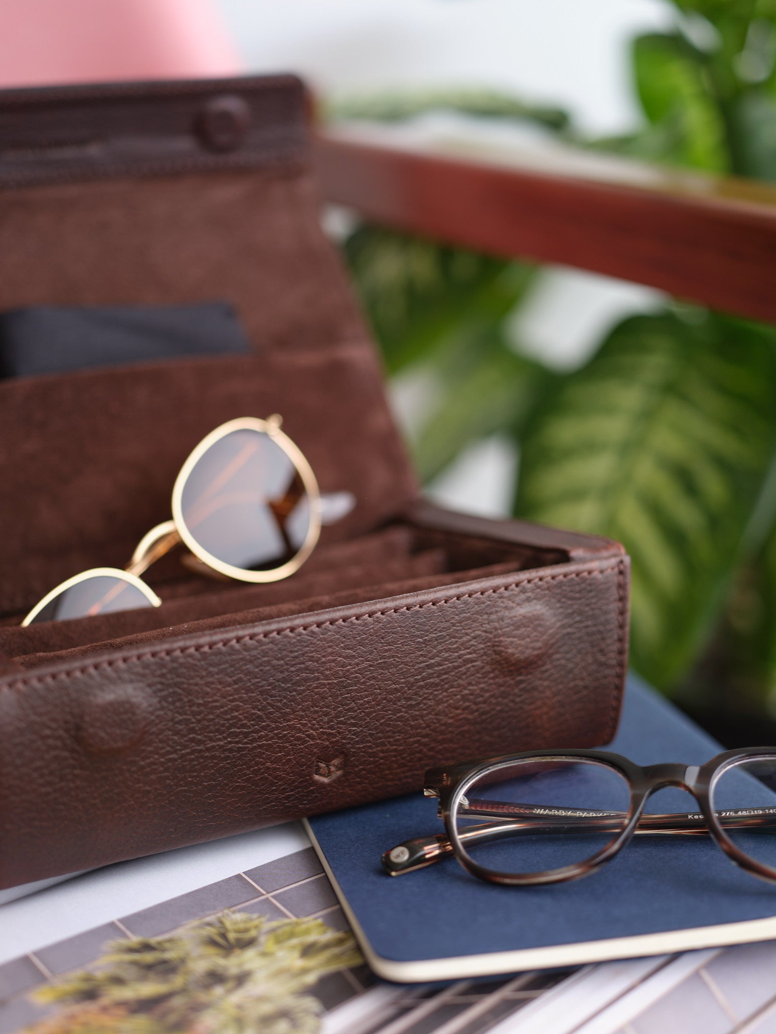 designer glasses case dark brown by Capra Leather