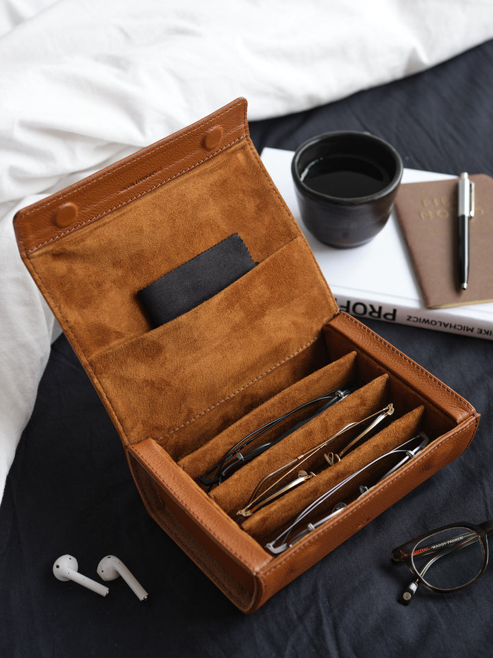 eyeglass cases hard tan by Capra Leather