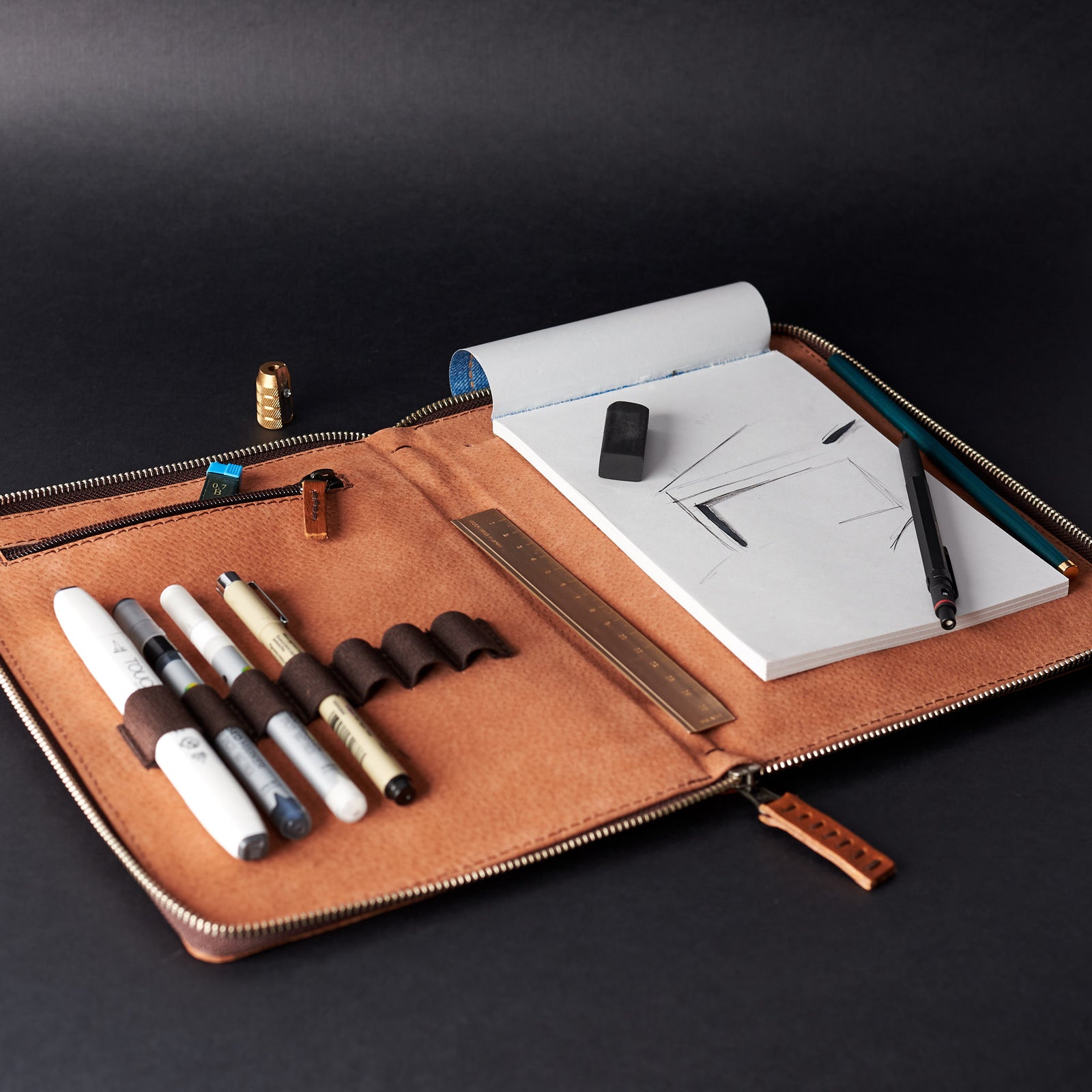 In use. A5 leather notebook cover by Capra Leather. Gifts for artists.