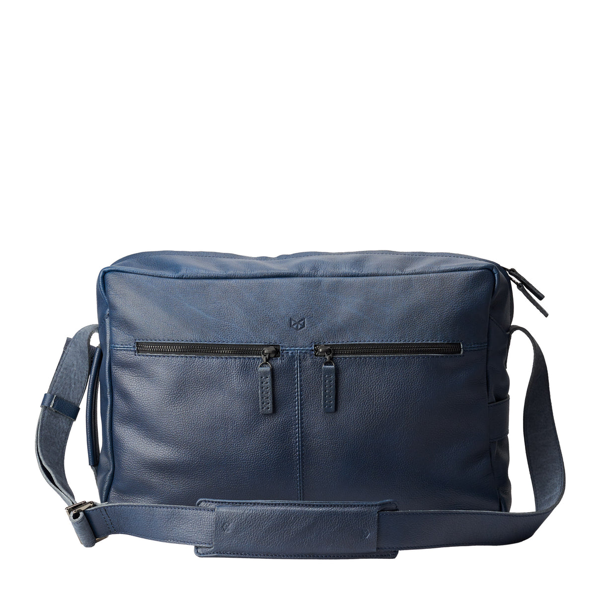 Front leather. Addox Blue shoulder messenger bag for Men by Capra Leather