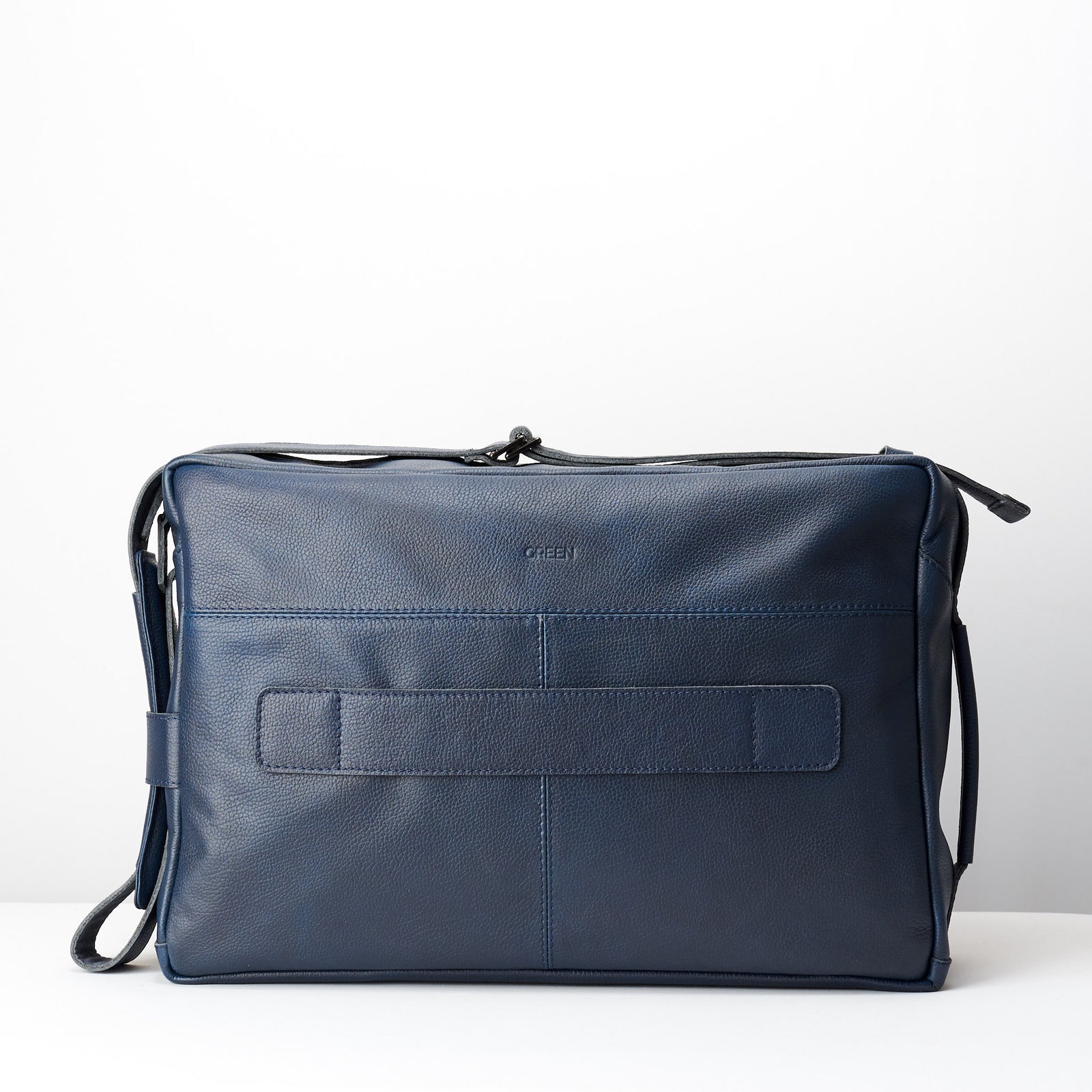 Back engraving. Addox Blue Laptop travel bag for Men by Capra Leather