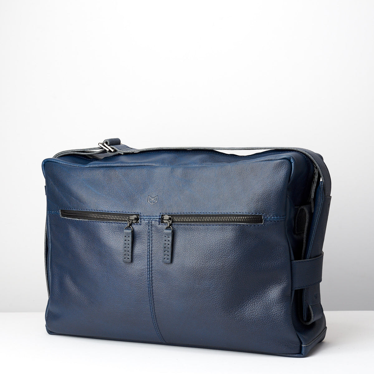 Two pocket side. Addox Blue laptop Backpack for cyclist Men by Capra Leather