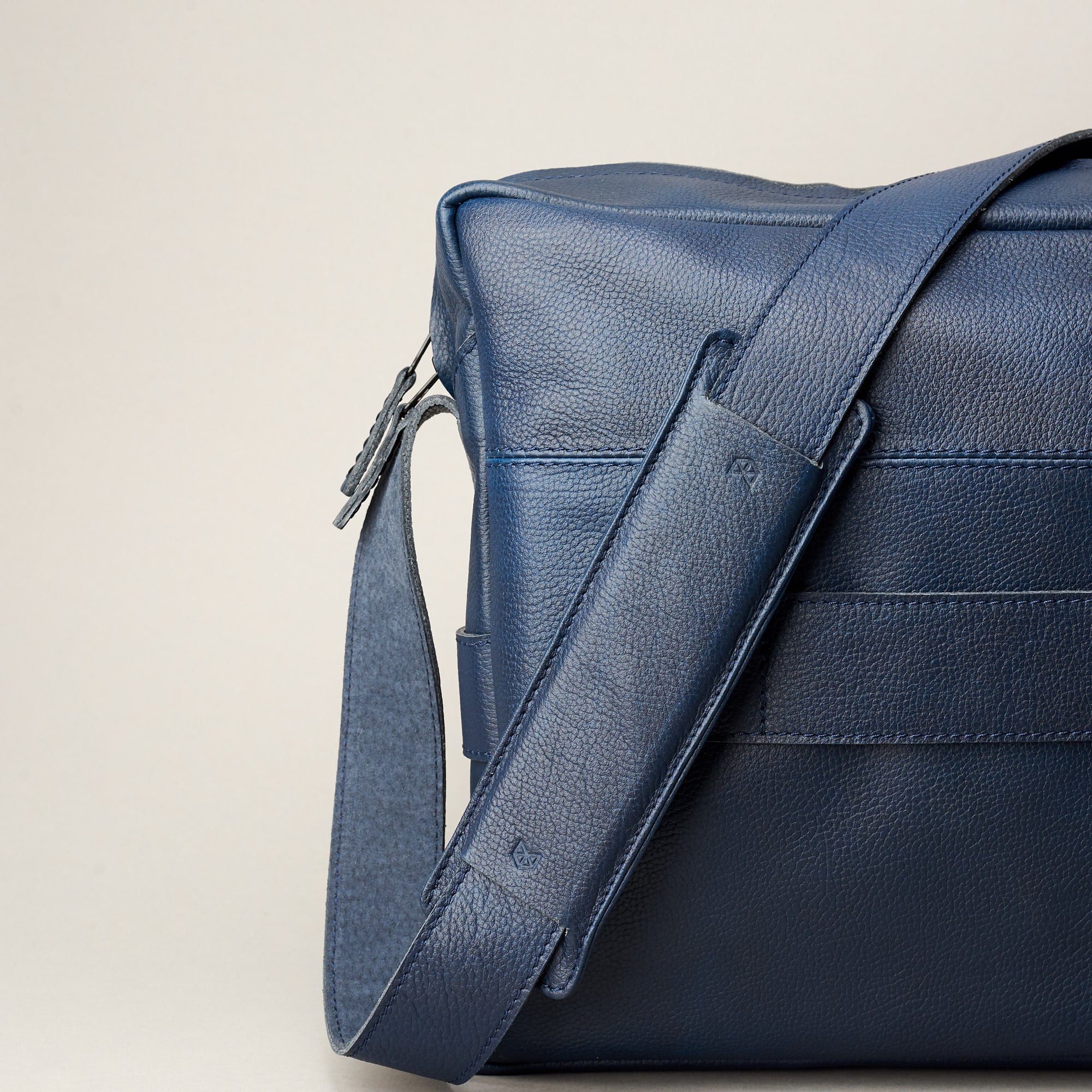 Strap detail. Addox Blue crossbody bag for Men by Capra Leather