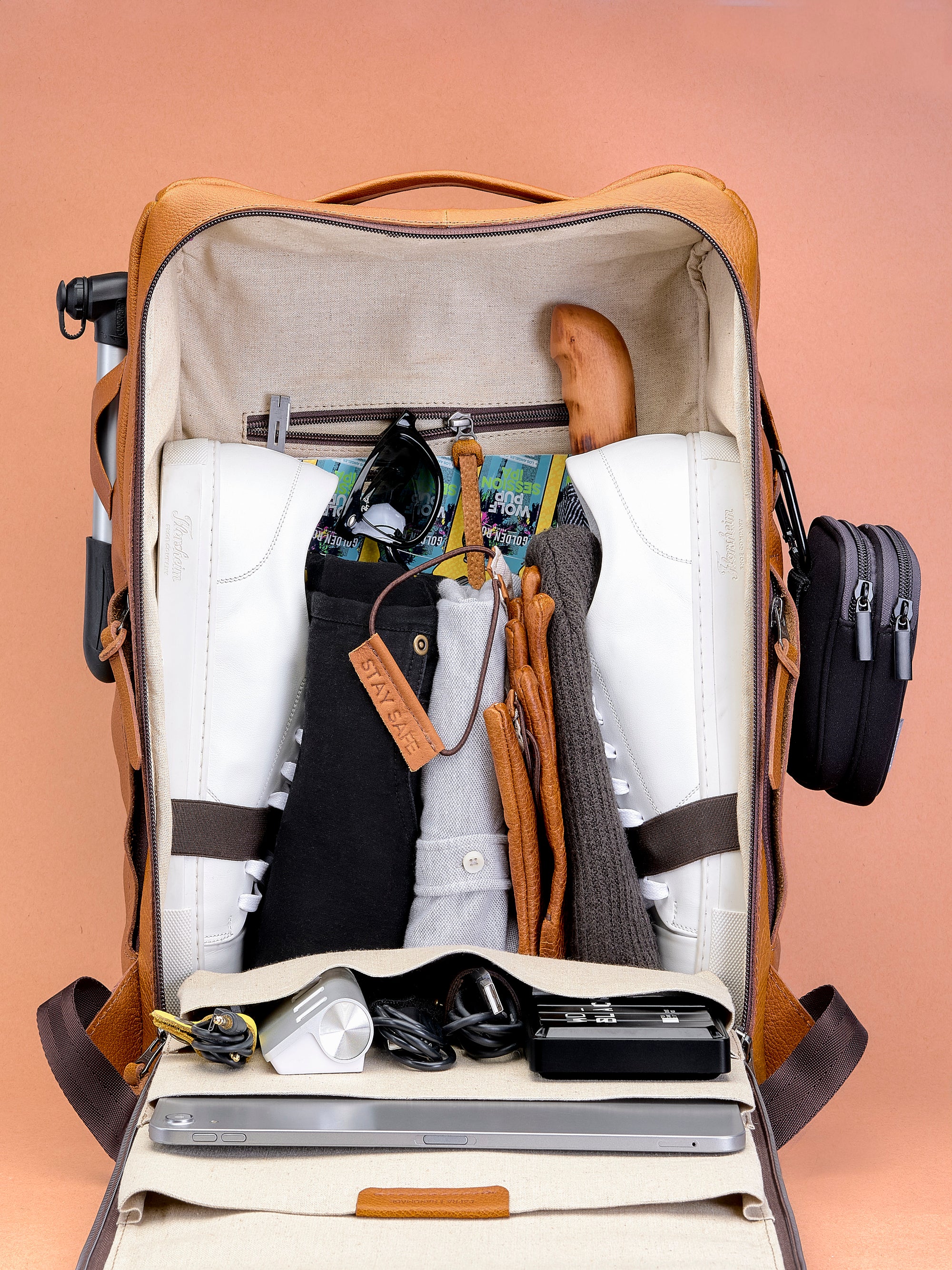 travel backpack tan by capra leather