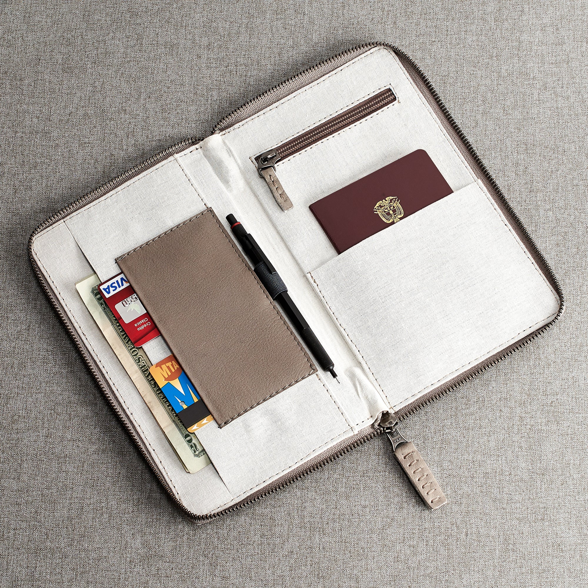 Cards and money pocket. Grey leather passport holder. Perfect for travelers. Gift for men. Personalized engraving. Handmade Leather wallet perfect money and card holder for trips