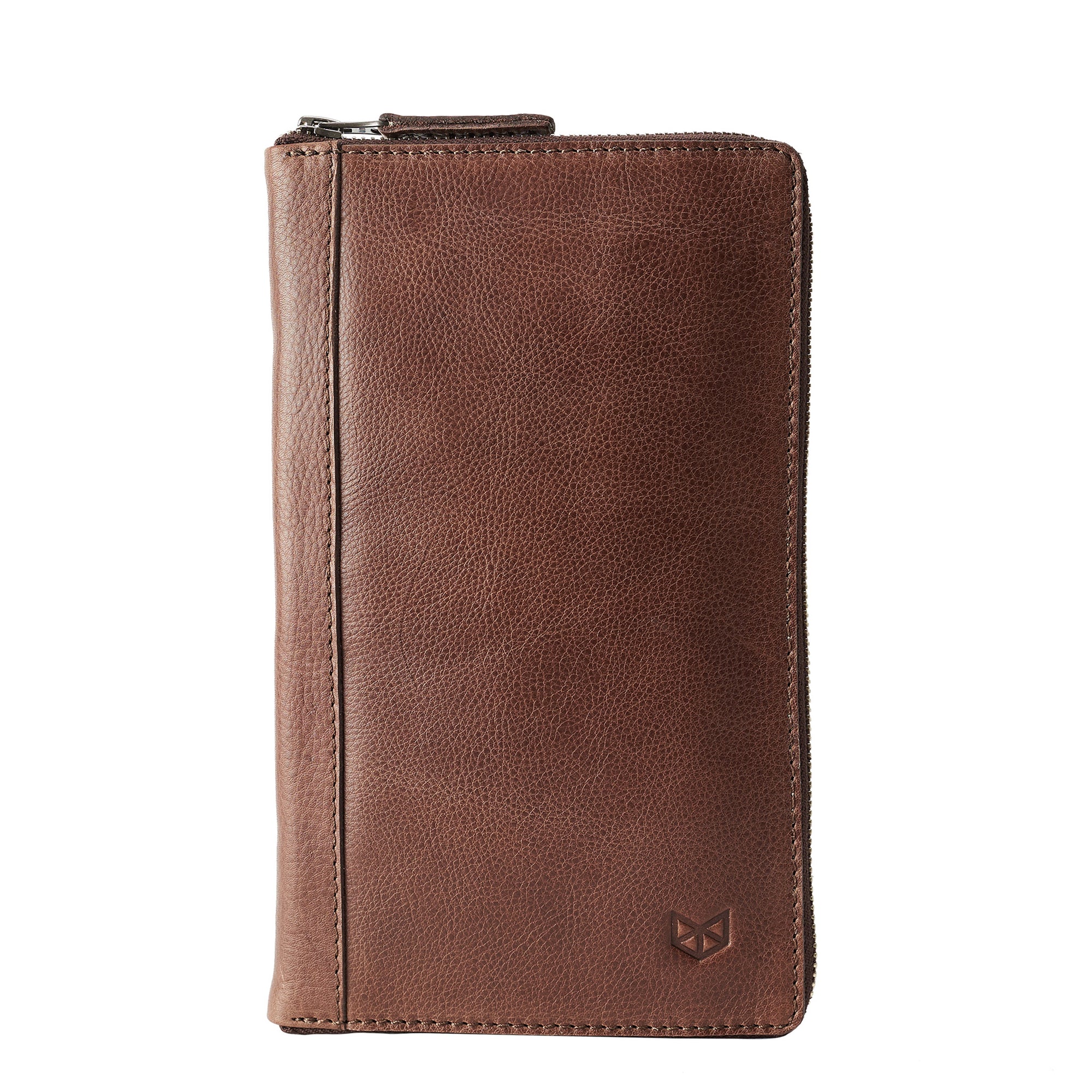Front brown leather passport wallet. Perfect for travelers. Gift for men by Capra Leather.