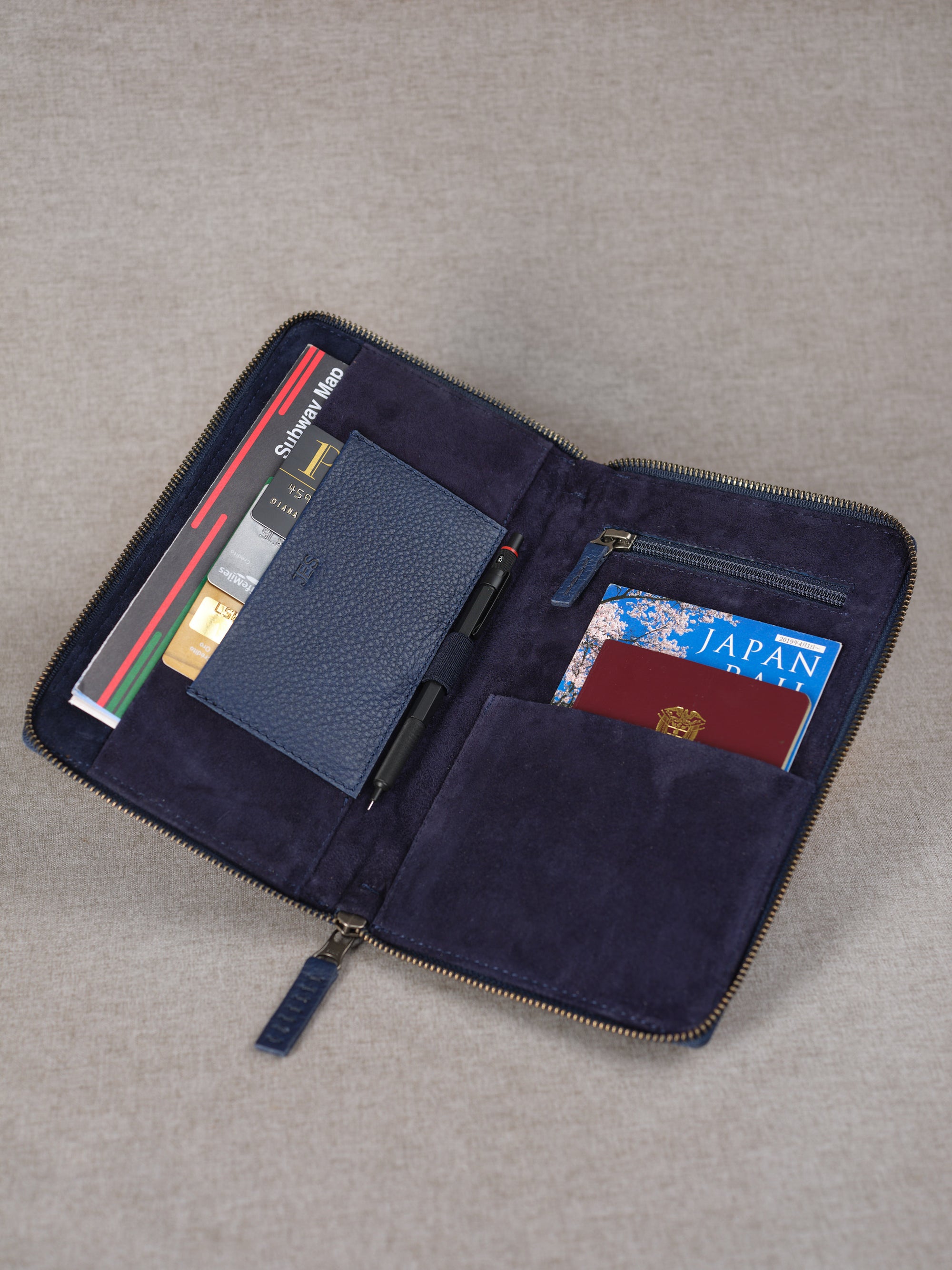 Designer passport holder navy blue by Capra Leather