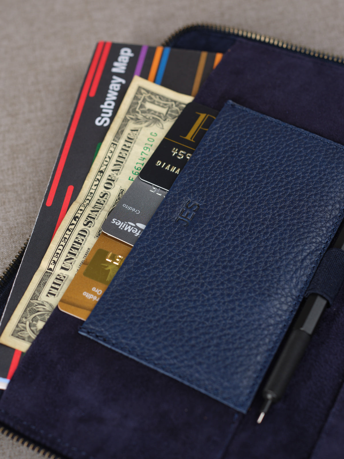 Personalized passport holder navy blue by Capra Leather
