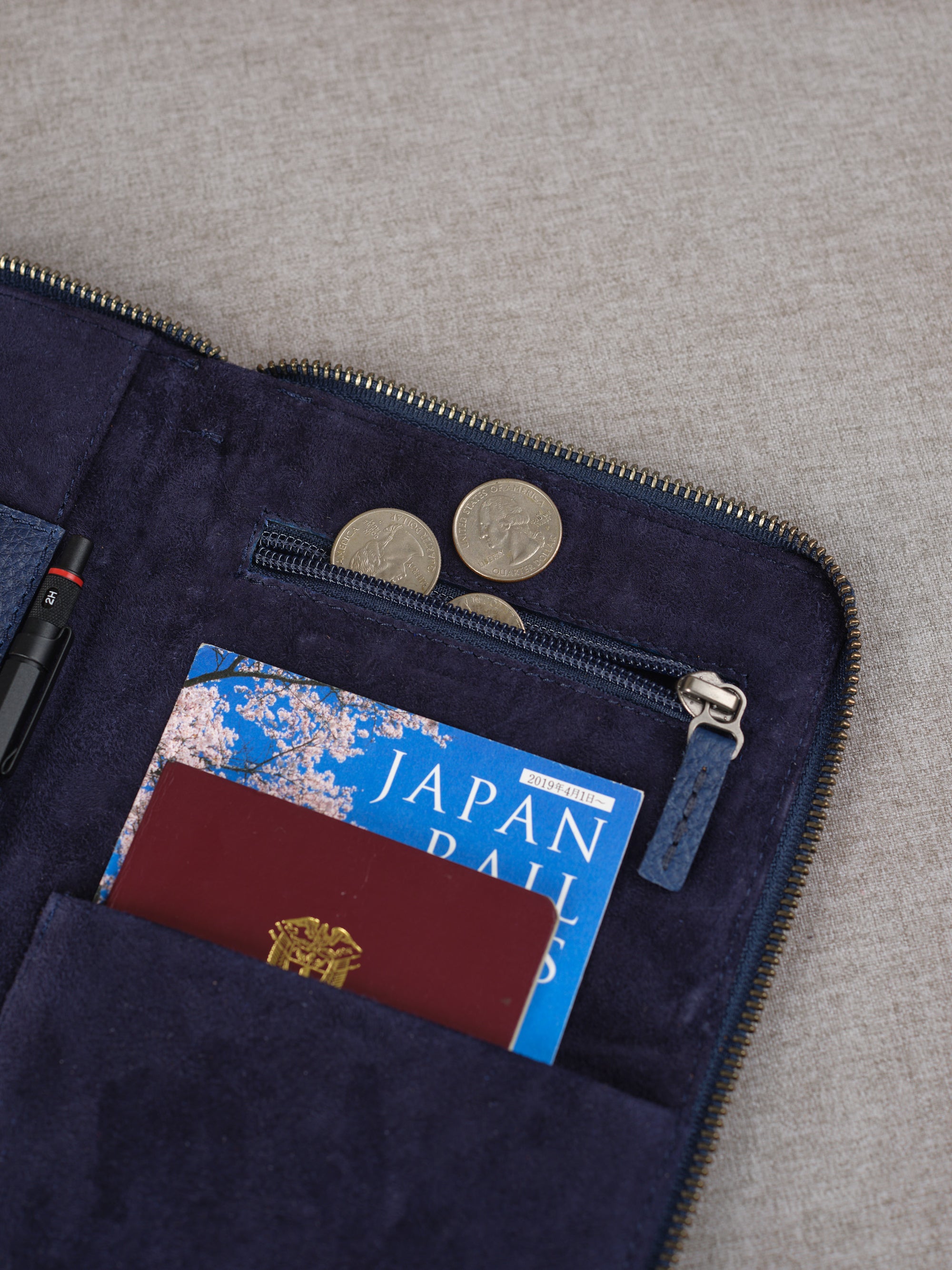 Mens passport holder navy blue by Capra Leather
