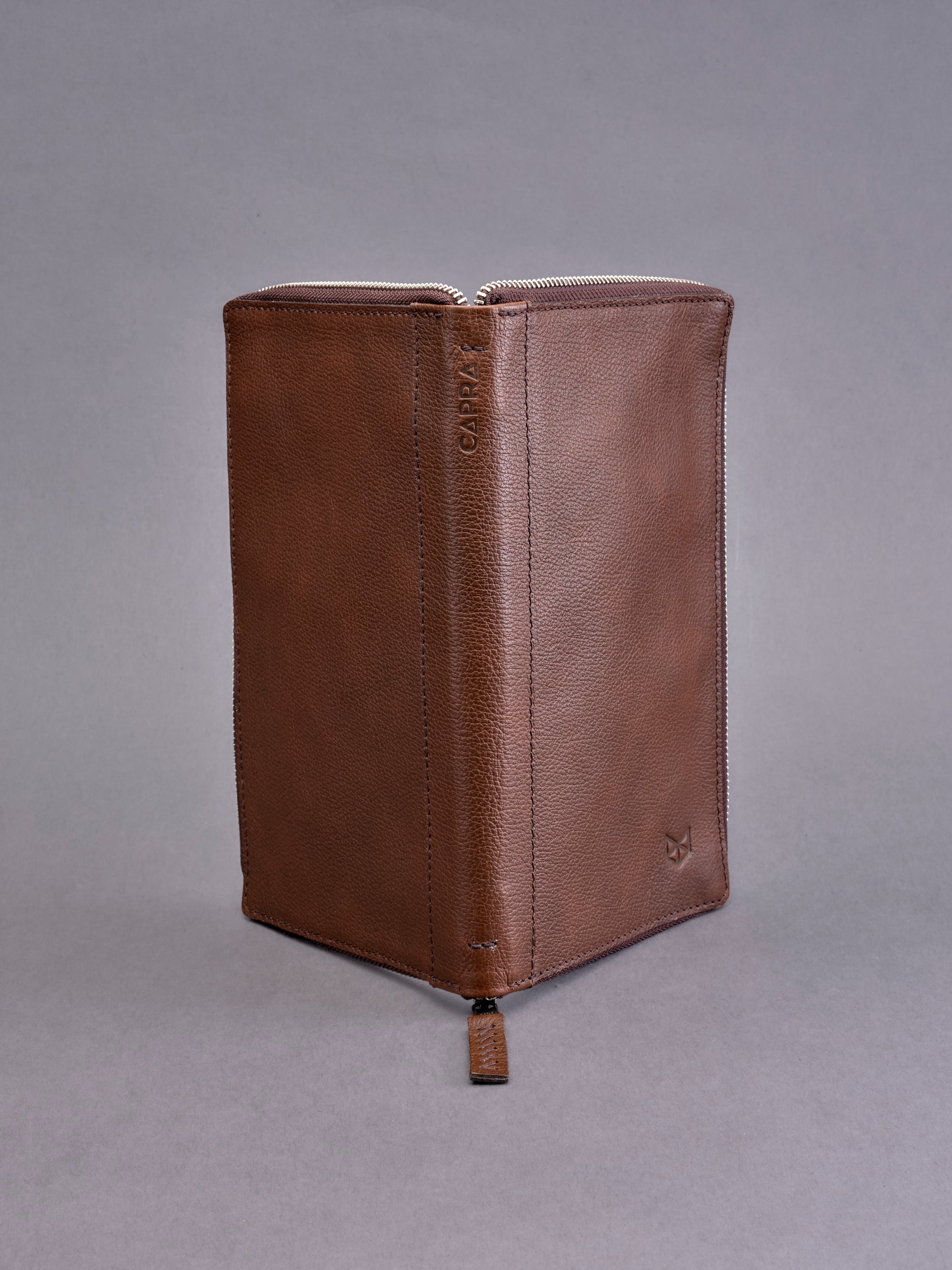 Full grain leather. Brown Passport Holder for travelers, document organizer, travel journal by Capra Leather