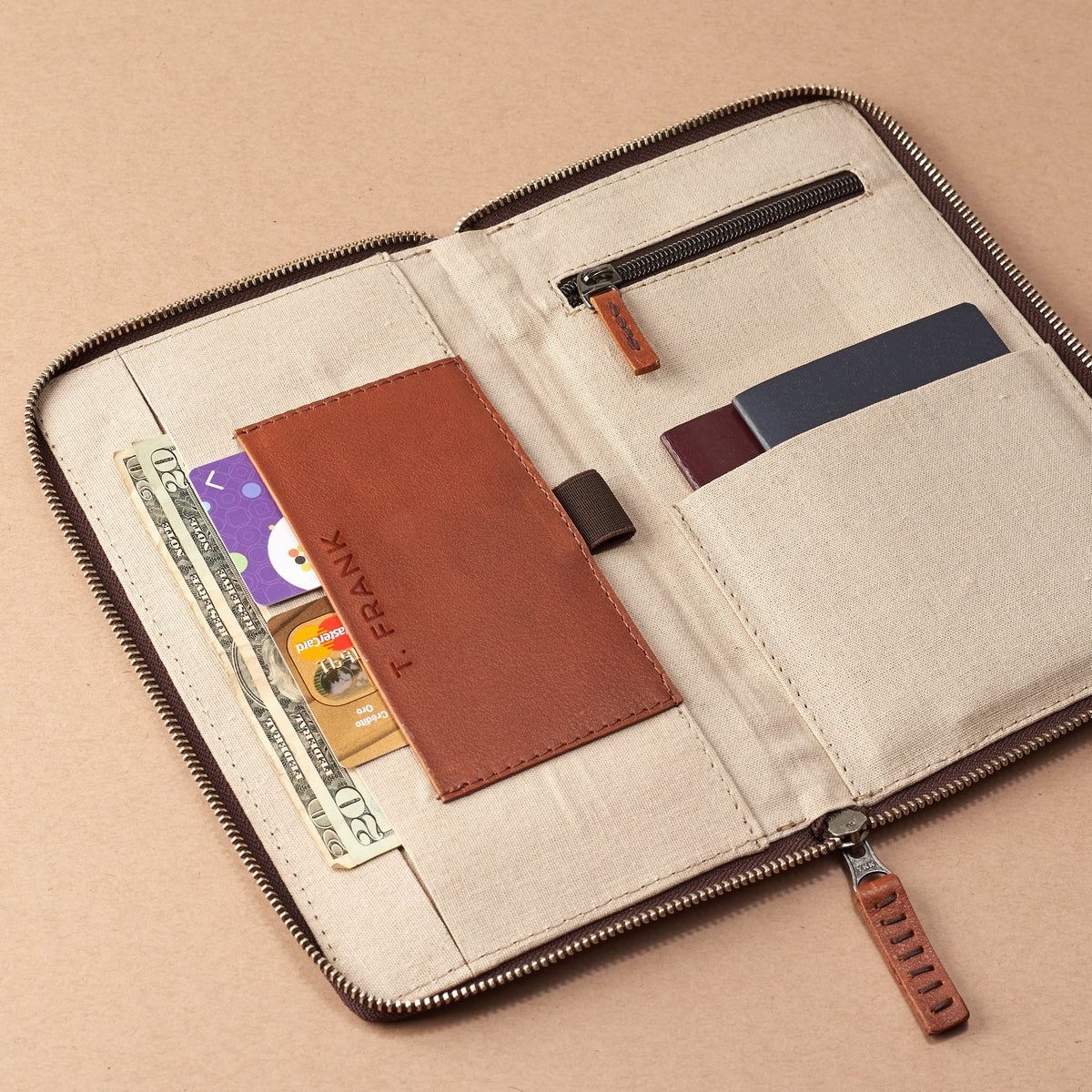 Engraving. Tan leather passport holder. Airport travel leather organizer accessories. Leather good craft by Capra Leather.