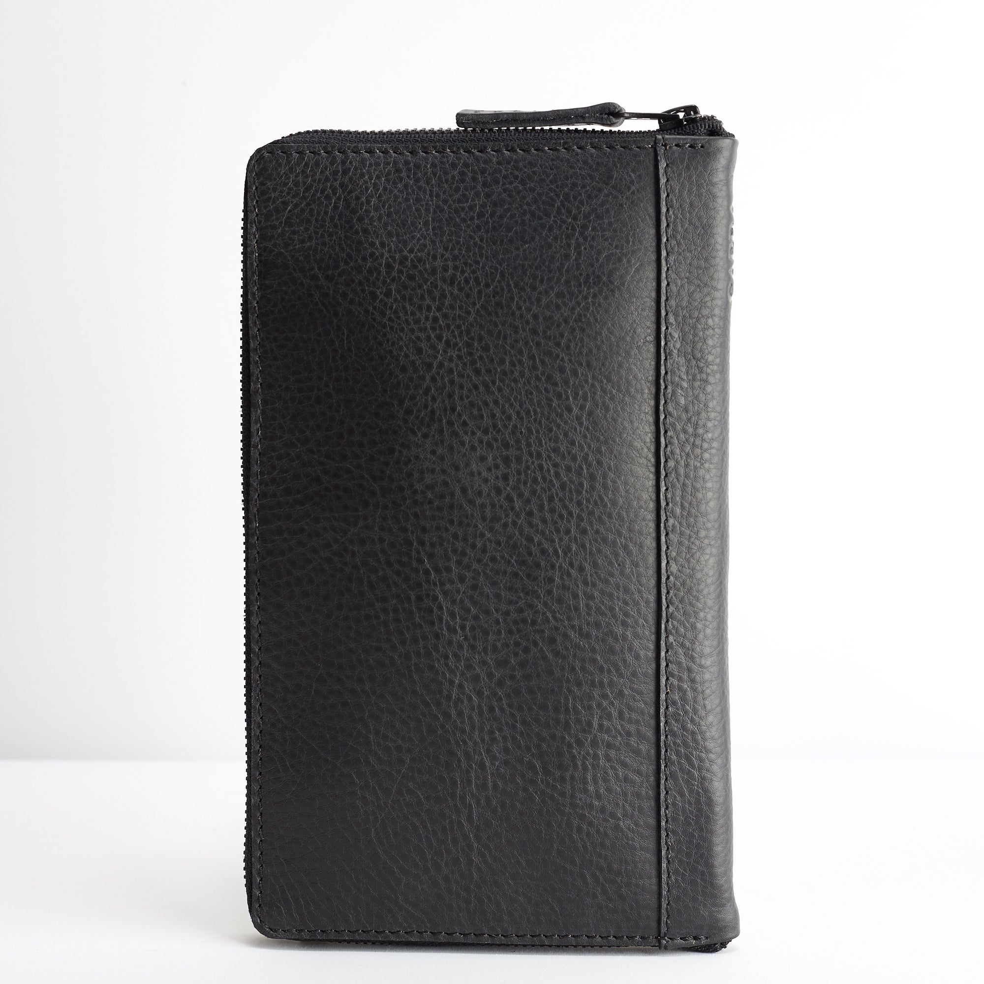 Back. Black Passport Holder for travelers, document organizer, travel journal by Capra Leather