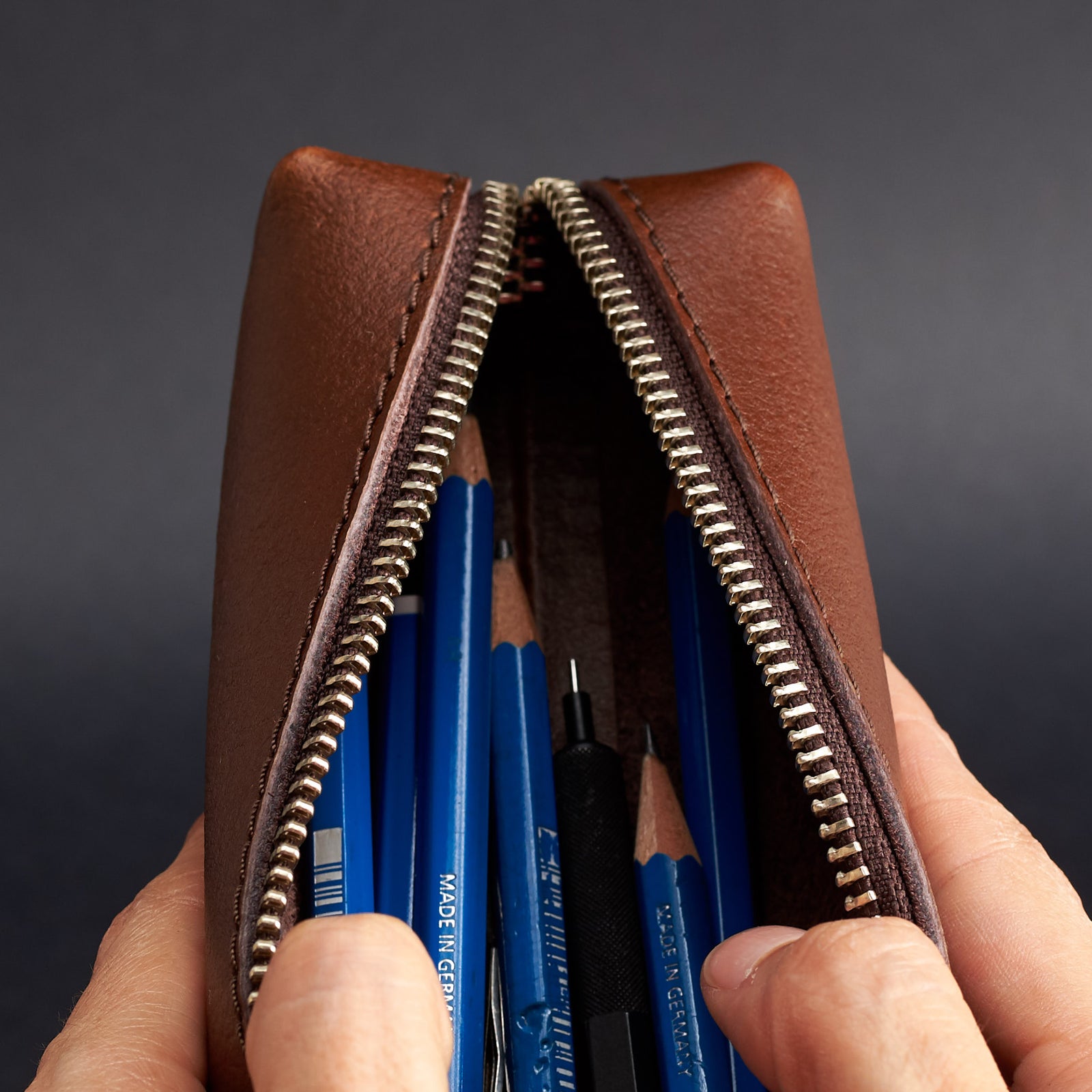 Inside. Handmade Pencil Case by Capra Leather