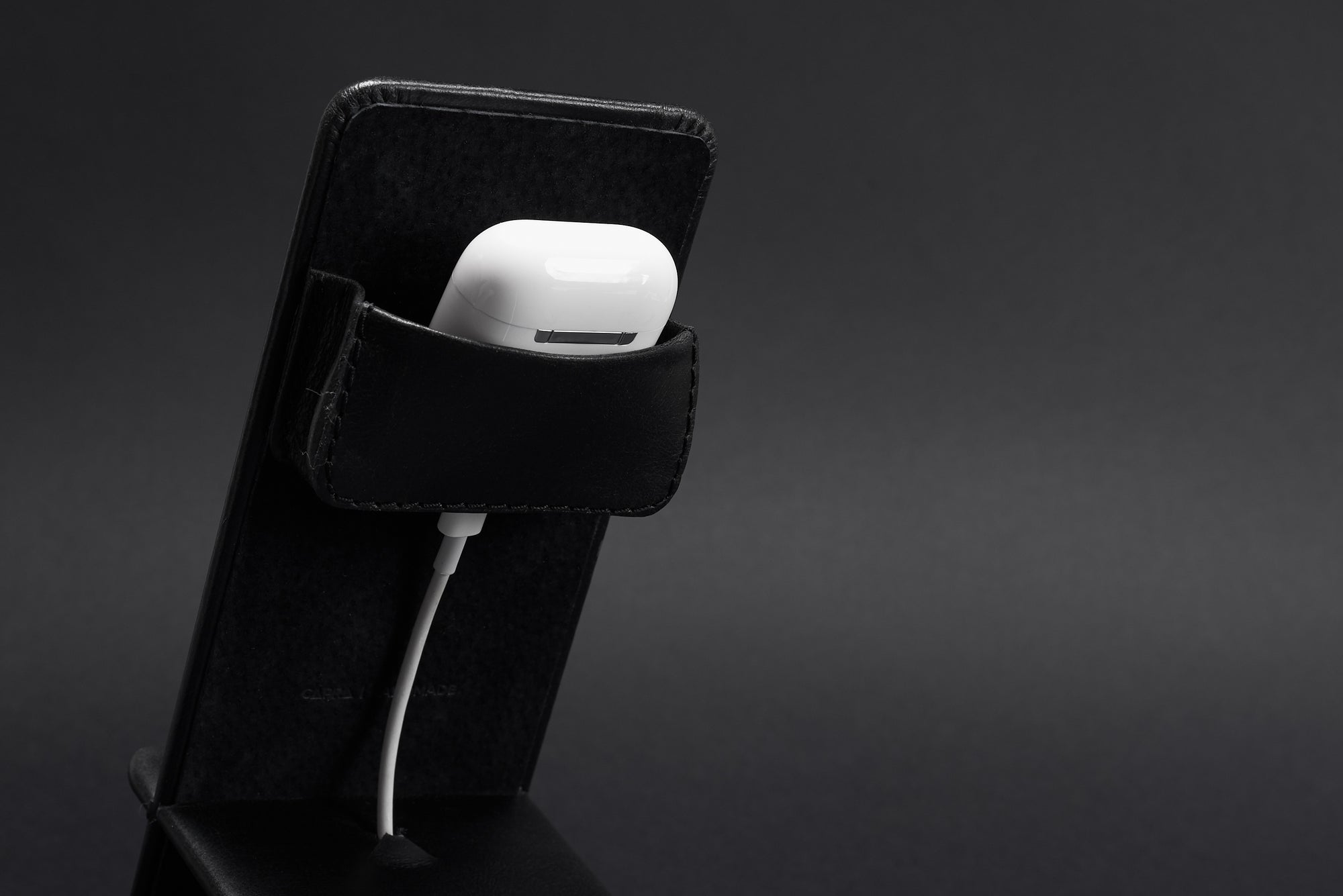 AirPods holder. Leather Phone Stand Holder Black by Capra Leather