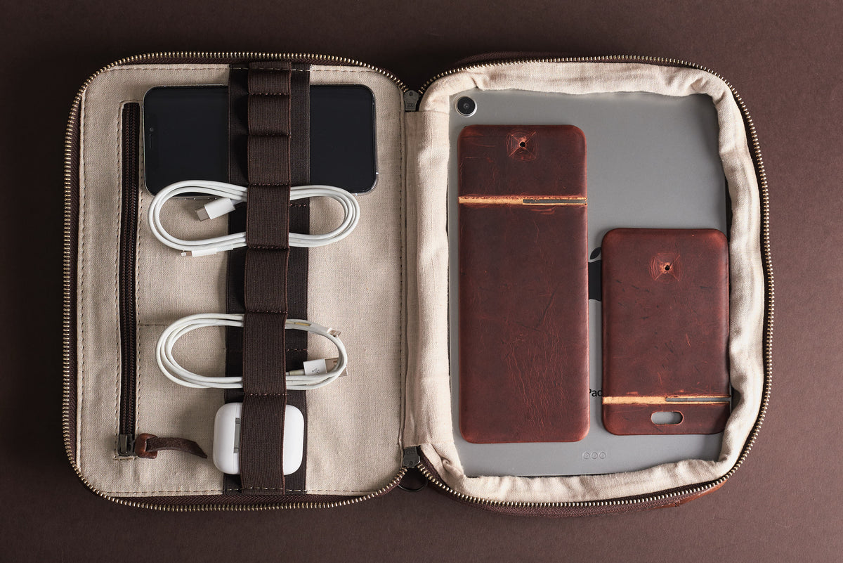 Easy to carry. Leather Phone Stand Holder Distressed Cognac by Capra Leather