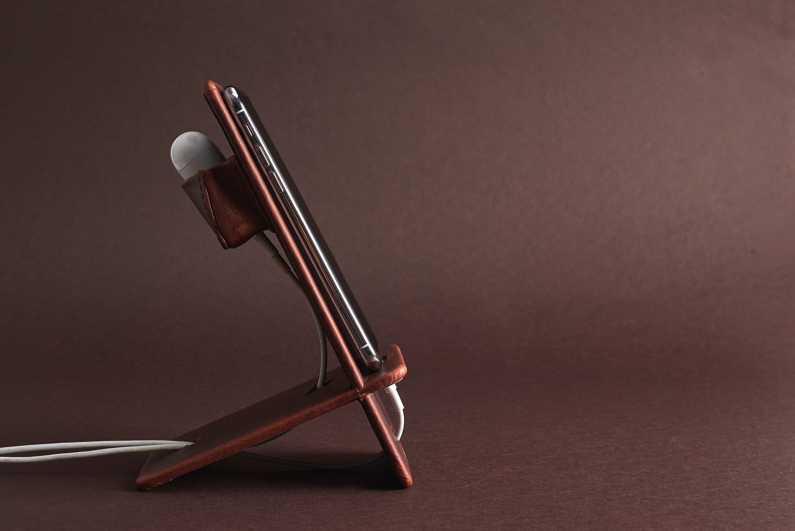 Charging station. Leather Phone Stand Holder Distressed Tan by Capra Leather