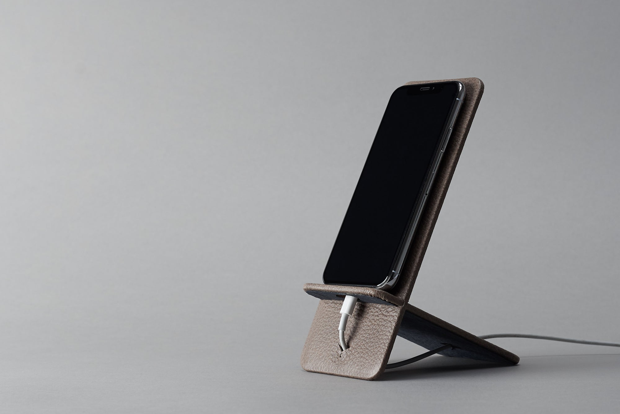 Cover. Leather Phone Stand Holder Grey by Capra Leather