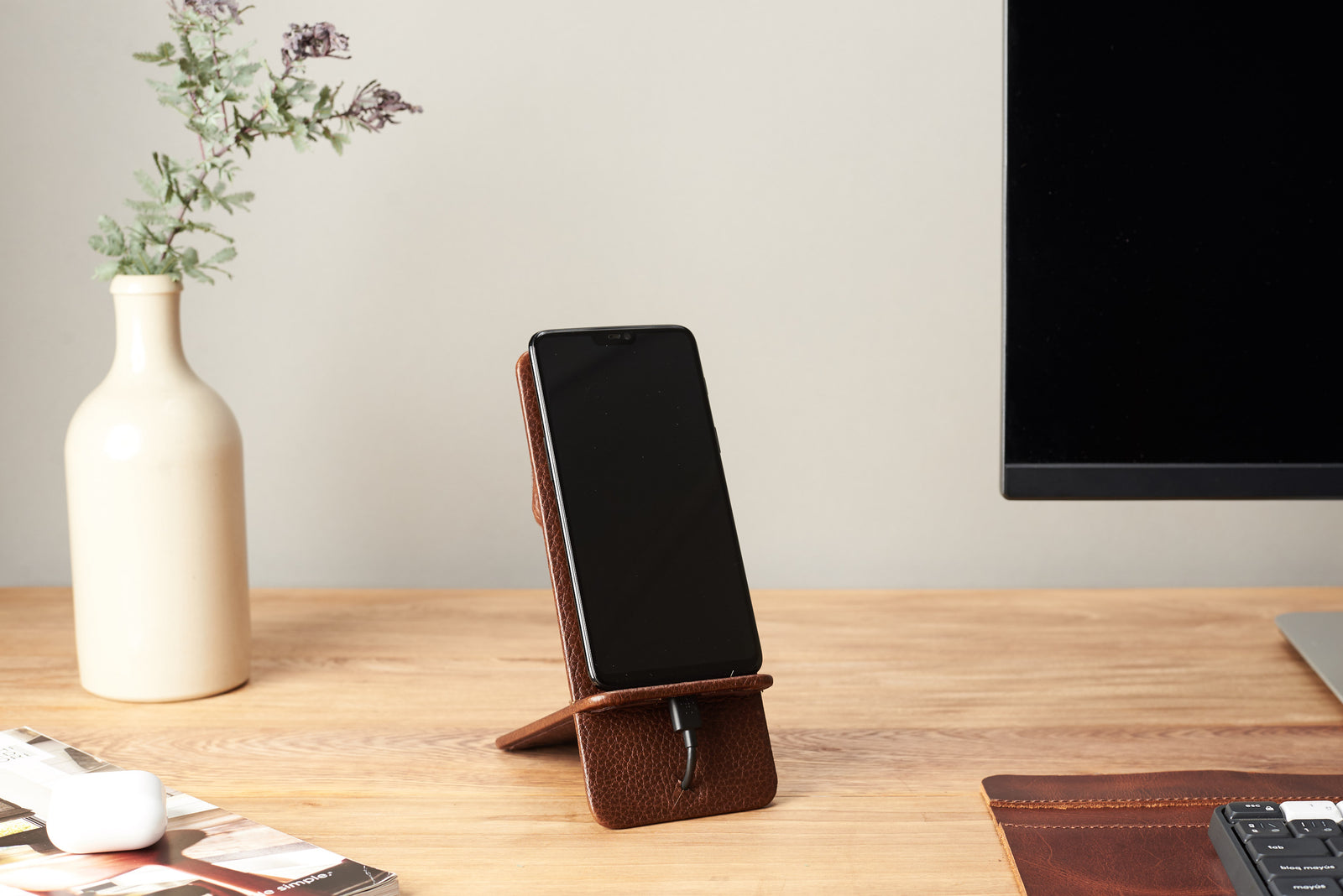 Cover. Leather Phone Stand Holder Brown by Capra Leather