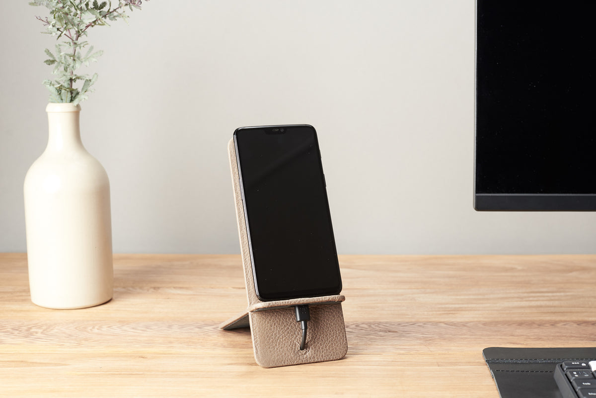 Cover. Leather Phone Stand Holder Grey by Capra Leather
