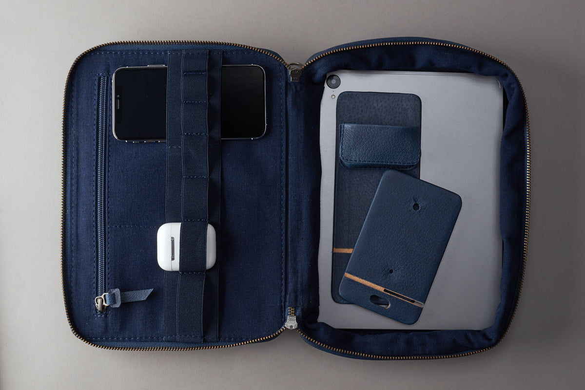 Easy to store. Leather Phone Stand Holder Navy by Capra Leather