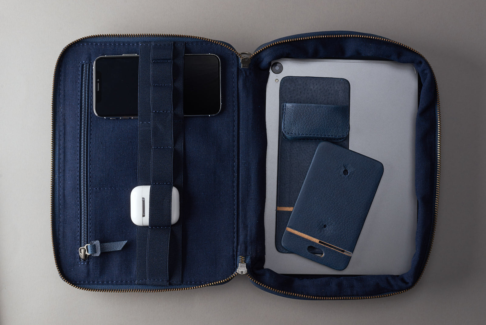 Easy to store. Leather Phone Stand Holder Navy by Capra Leather