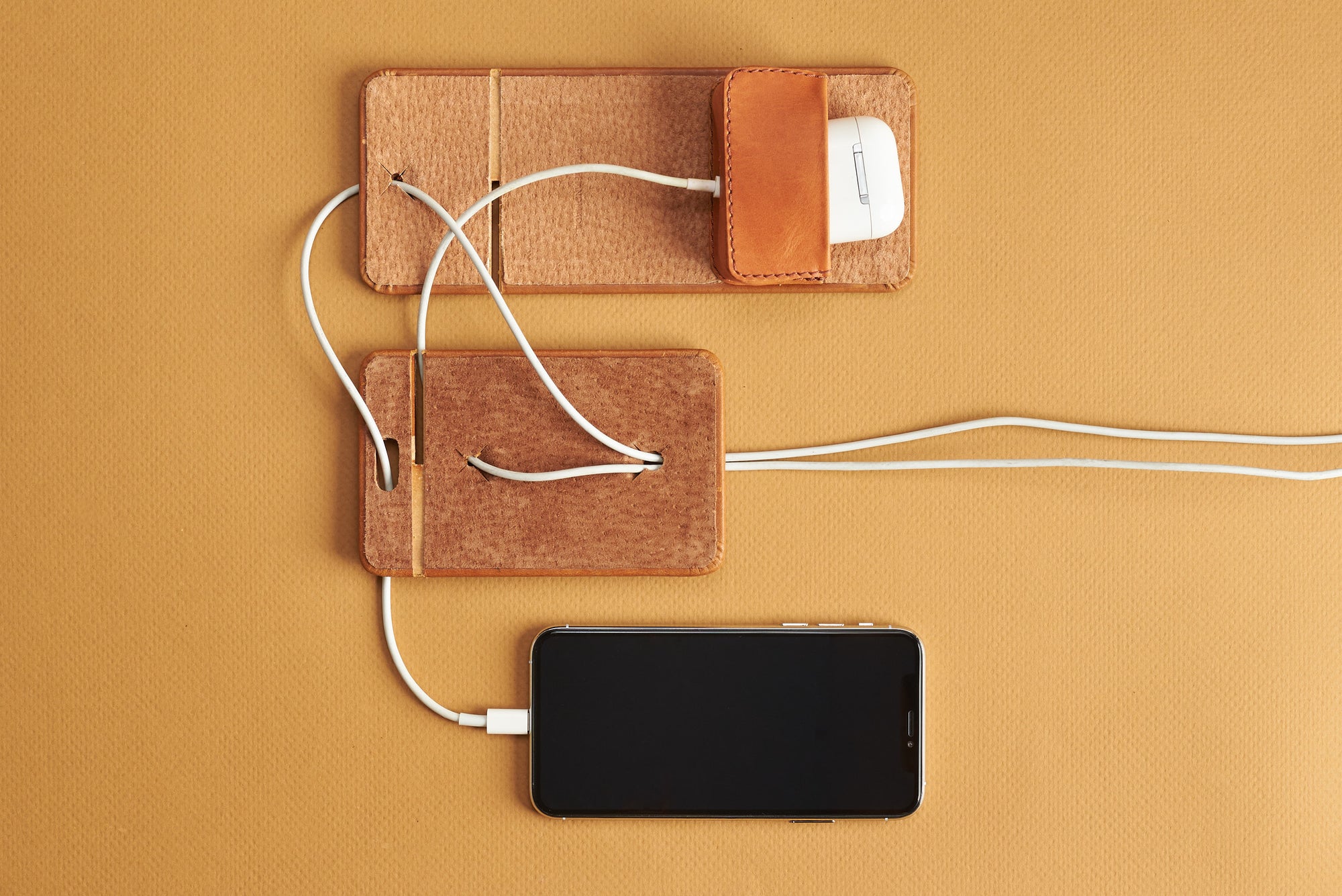 Easy to assemble. Leather Phone Stand Holder Tan by Capra Leather