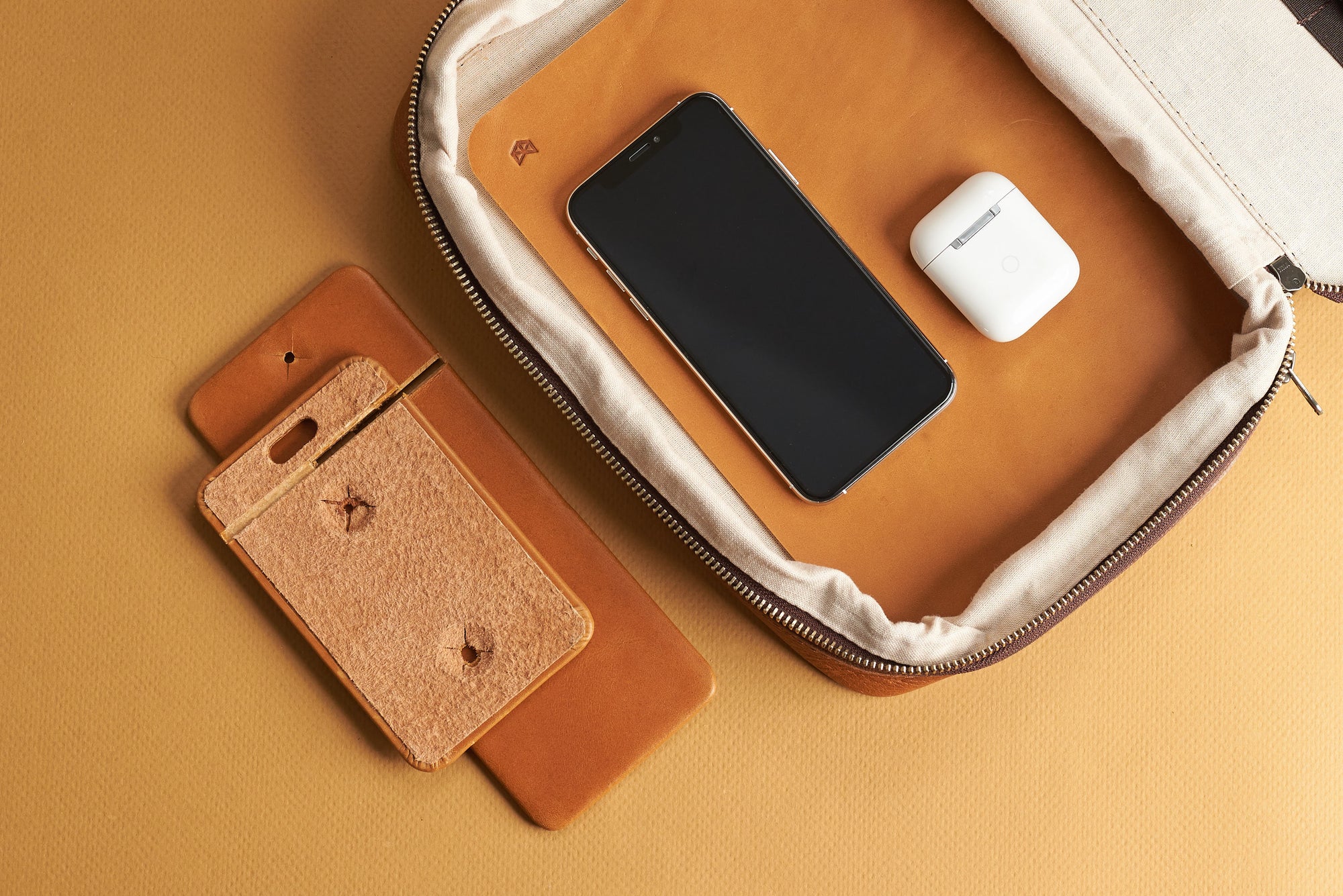 Easy to carry. Leather Phone Stand Holder Tan by Capra Leather