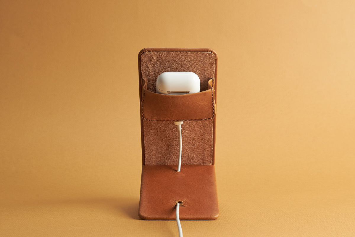 Back view. Leather Phone Stand Holder Tan by Capra Leather