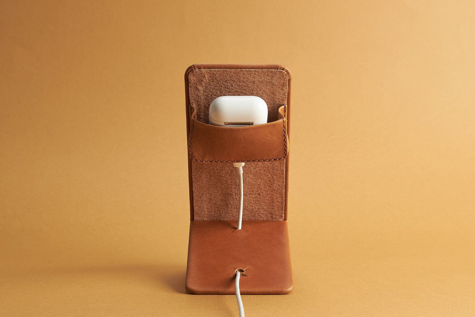 Back view. Leather Phone Stand Holder Tan by Capra Leather