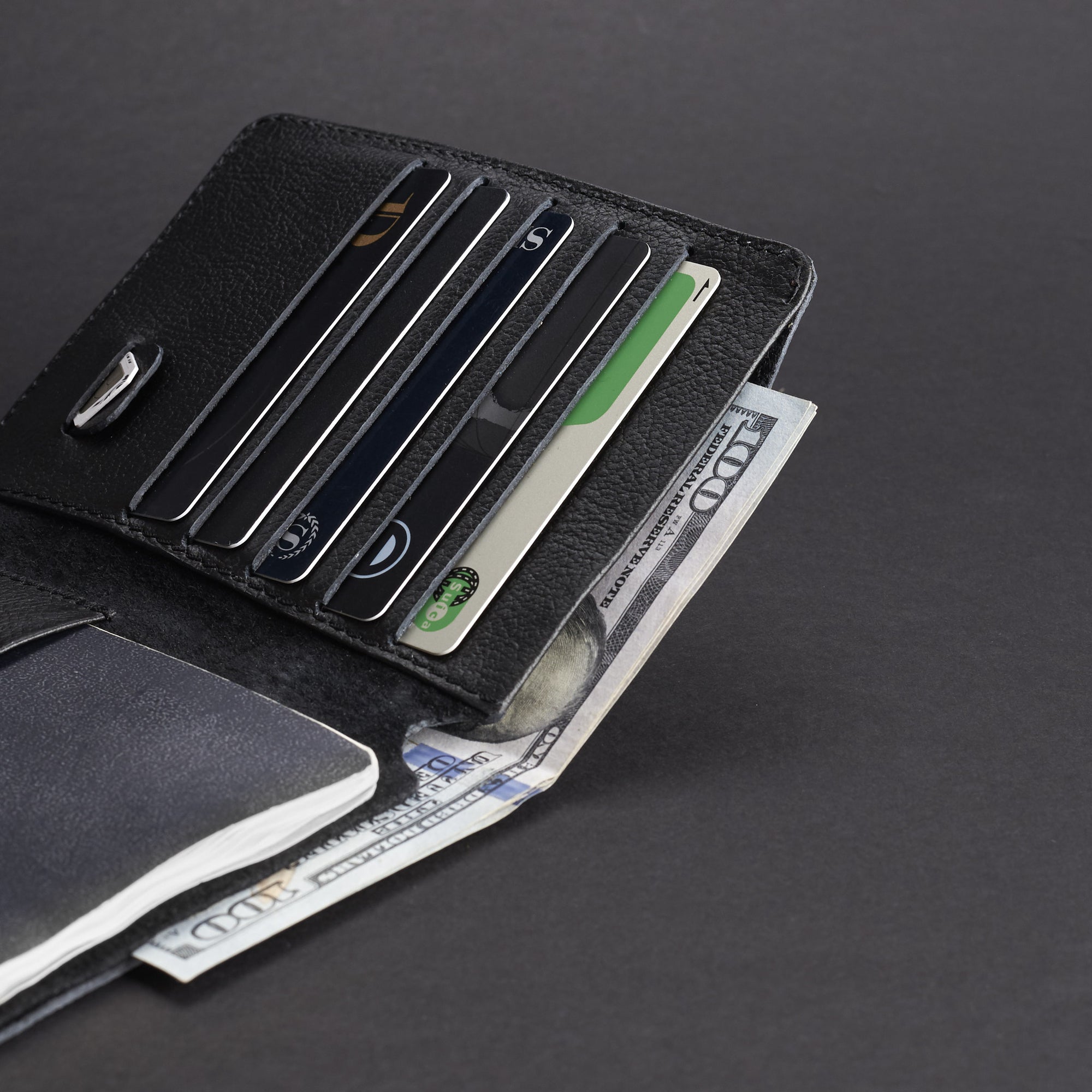 Pen slot. Pocket Passport Holder Travel Wallet Black by Capra Leather
