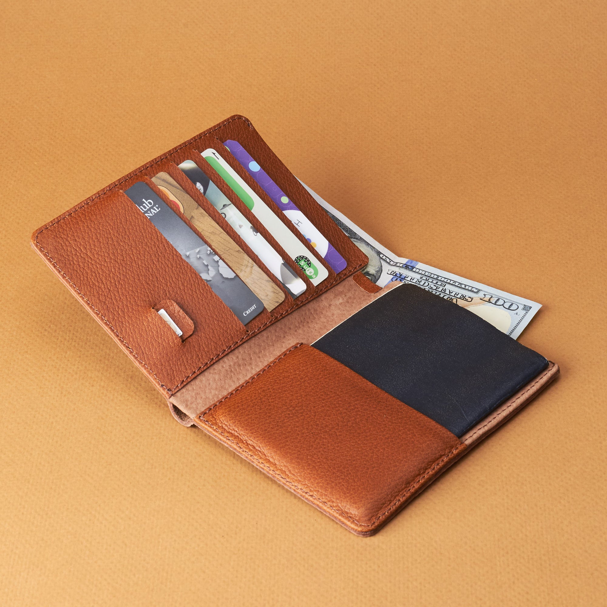 Suede interior. Pocket Passport Holder Travel Wallet Tan by Capra Leather