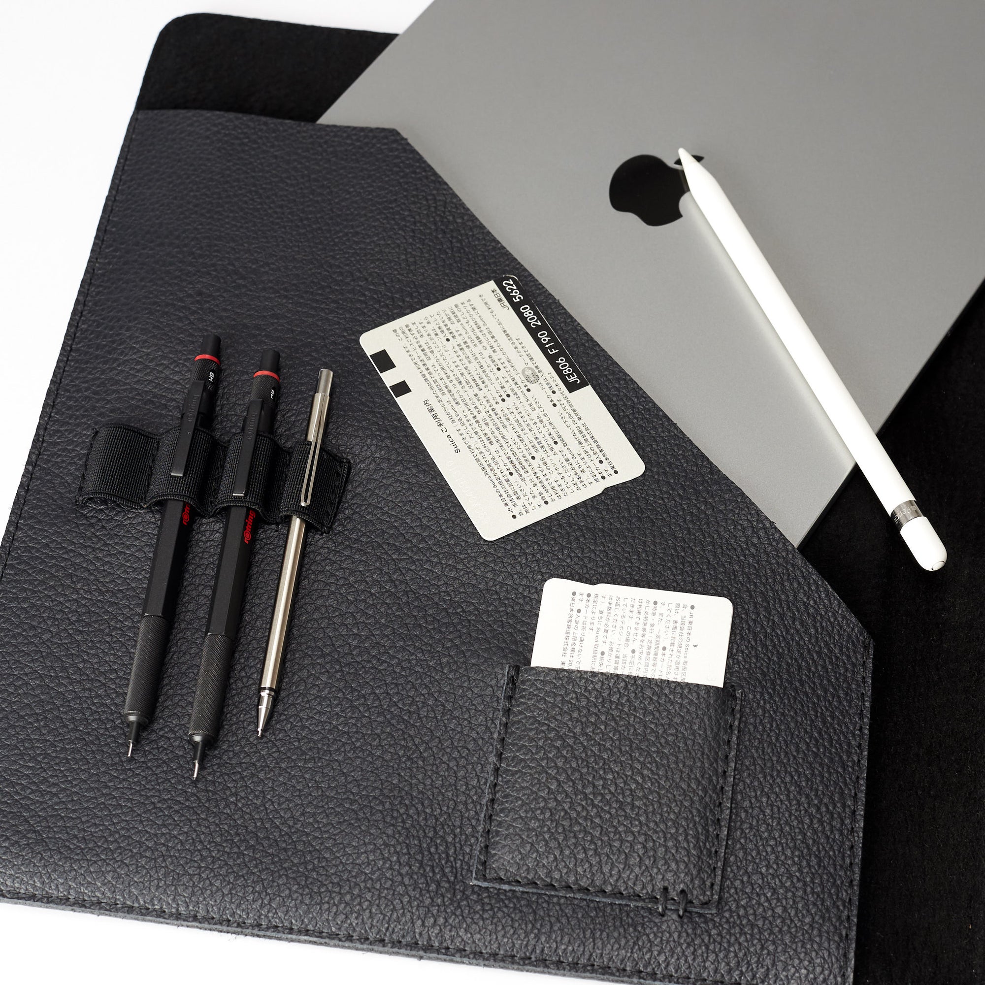 Style inside view. Black Laptop Tablet Portfolio. Business Document Organizer for Men by Capra Leather