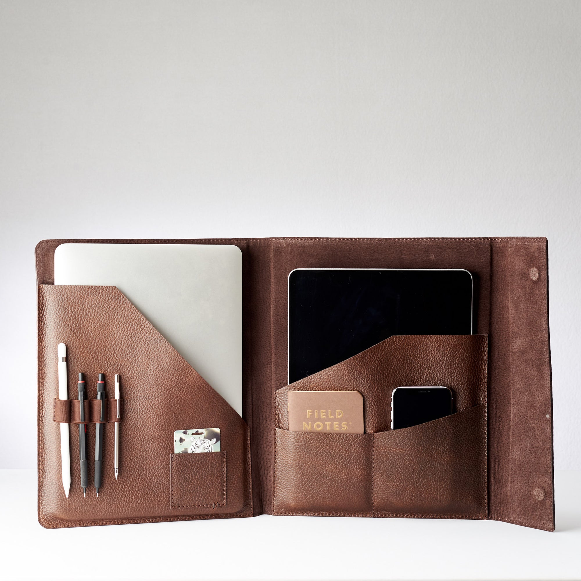 Suede interior. Brown Laptop Tablet Portfolio. Business Document Organizer for Men by Capra Leather