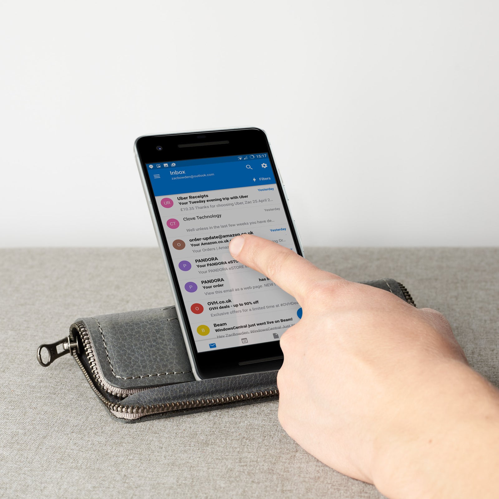 Stand feature. Grey Carefully handcrafted leather case stand wallet for new Google Pixel 2 and 2 XL. Men's Pixel sleeve with card holder