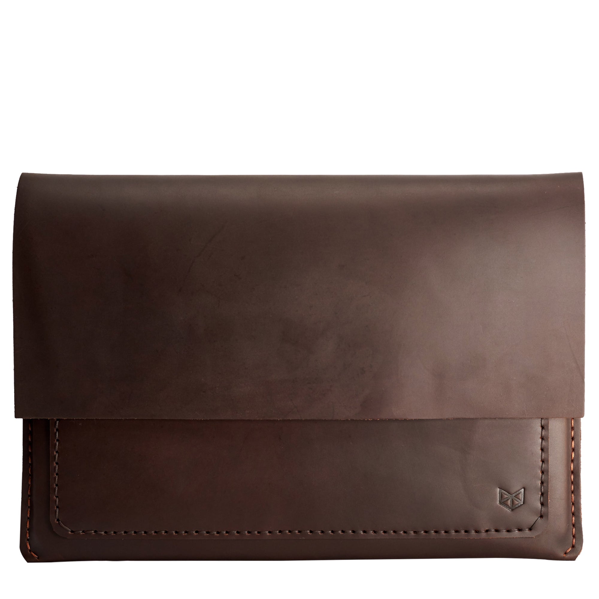 Closed. Brown Leather MacBook Case. Postman MacBook Sleeve by Capra Leather