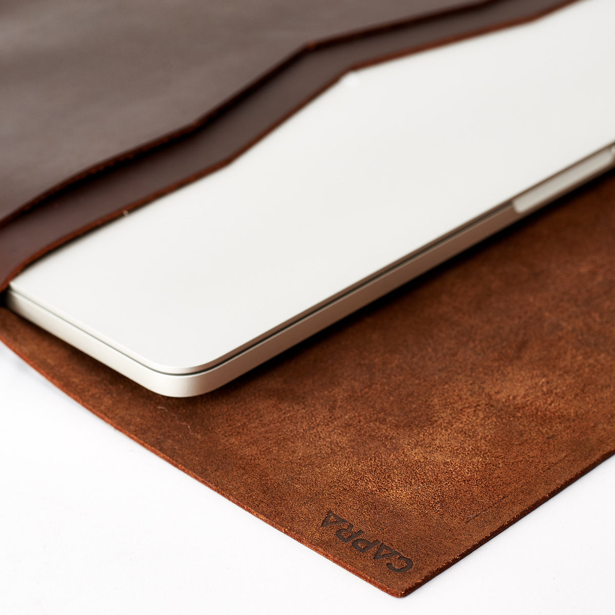 Soft Interior. Brown Leather MacBook Case. Postman MacBook Sleeve by Capra Leather