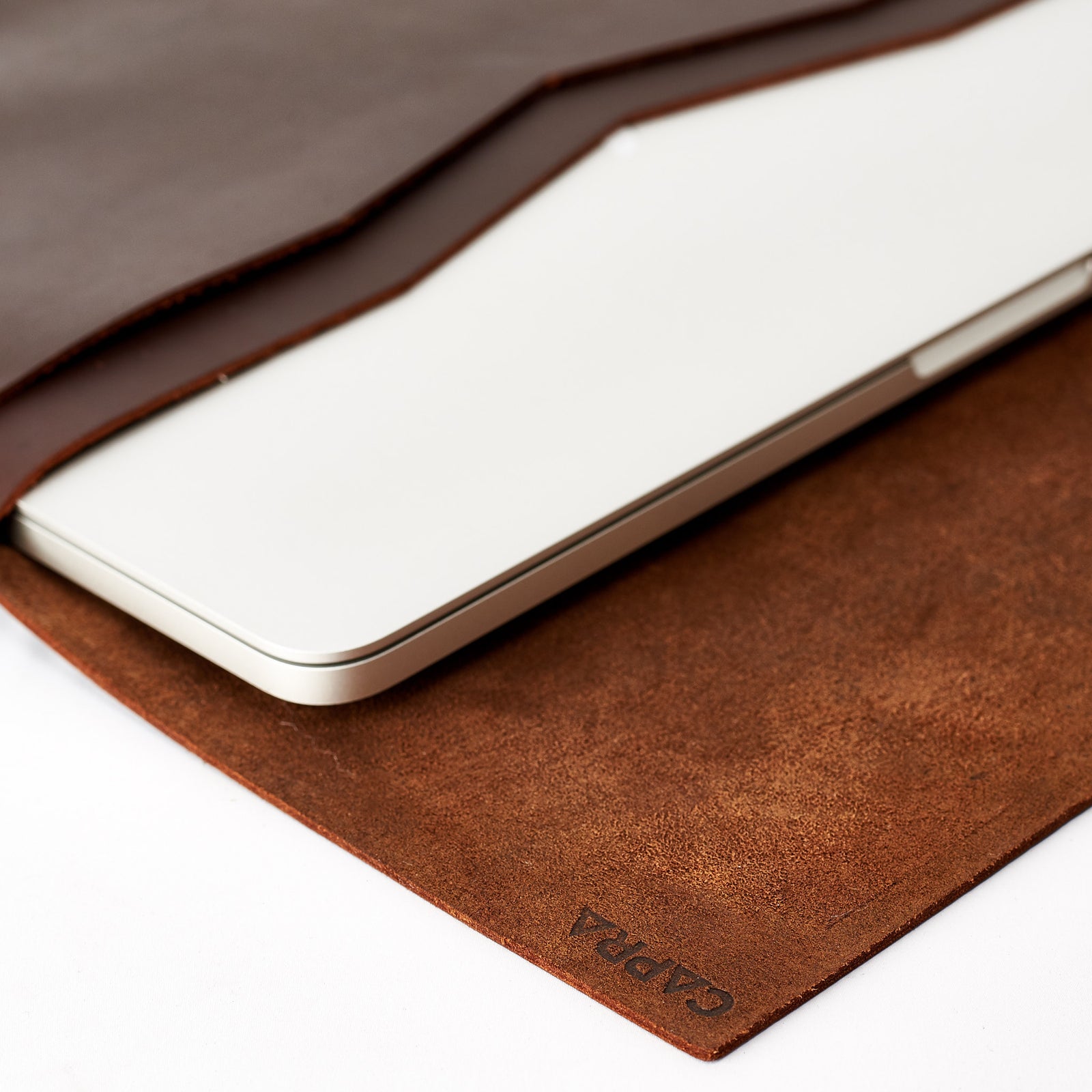 Soft Interior. Brown Leather MacBook Case. Postman MacBook Sleeve by Capra Leather