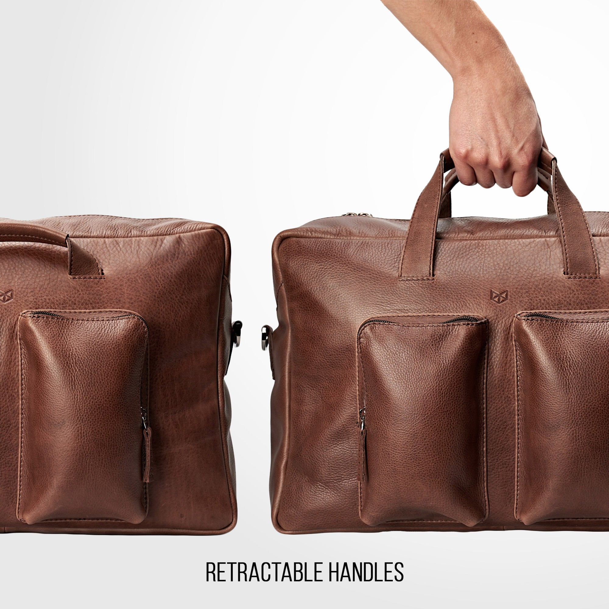 Retractable leather handles. Brown handmade leather messenger bag for men. Commuter bag, weekender laptop bag