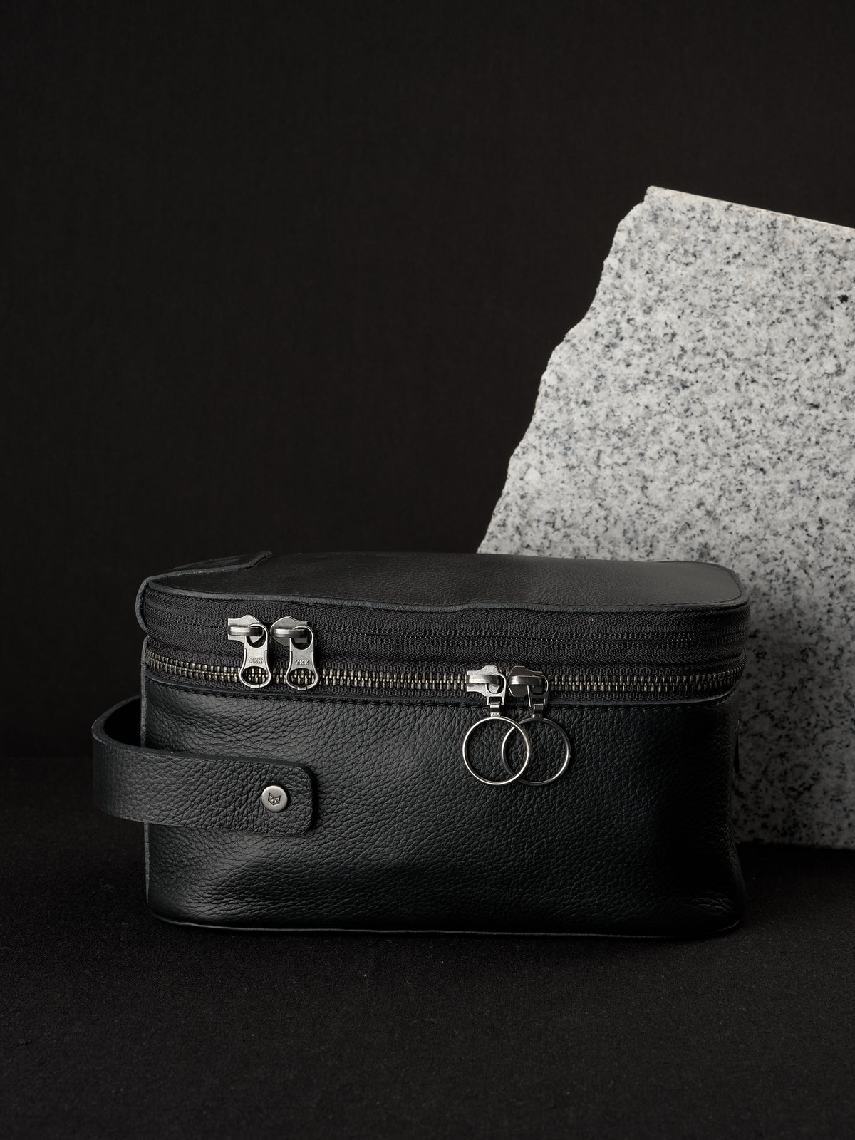 Large toiletry travel bag black by Capra Leather