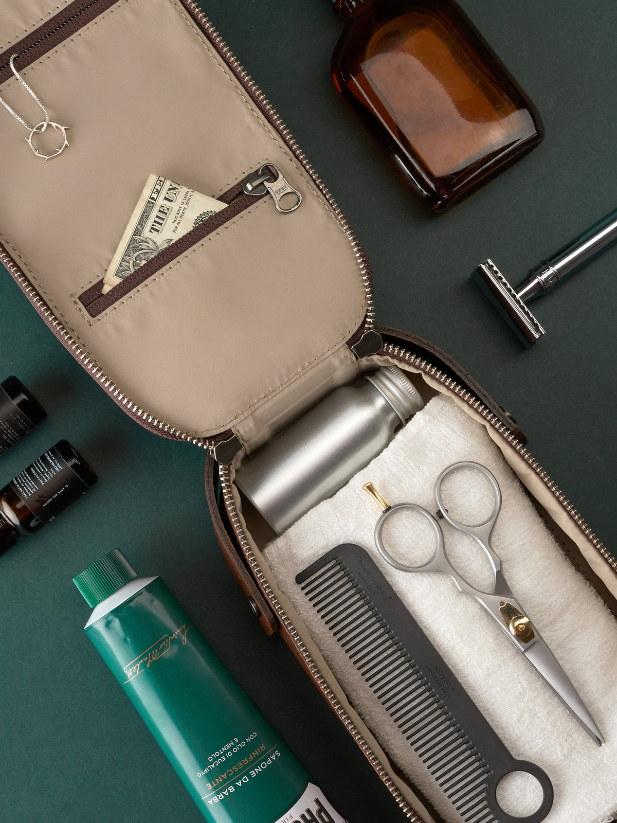 Mens toiletry bag brown by Capra Leather