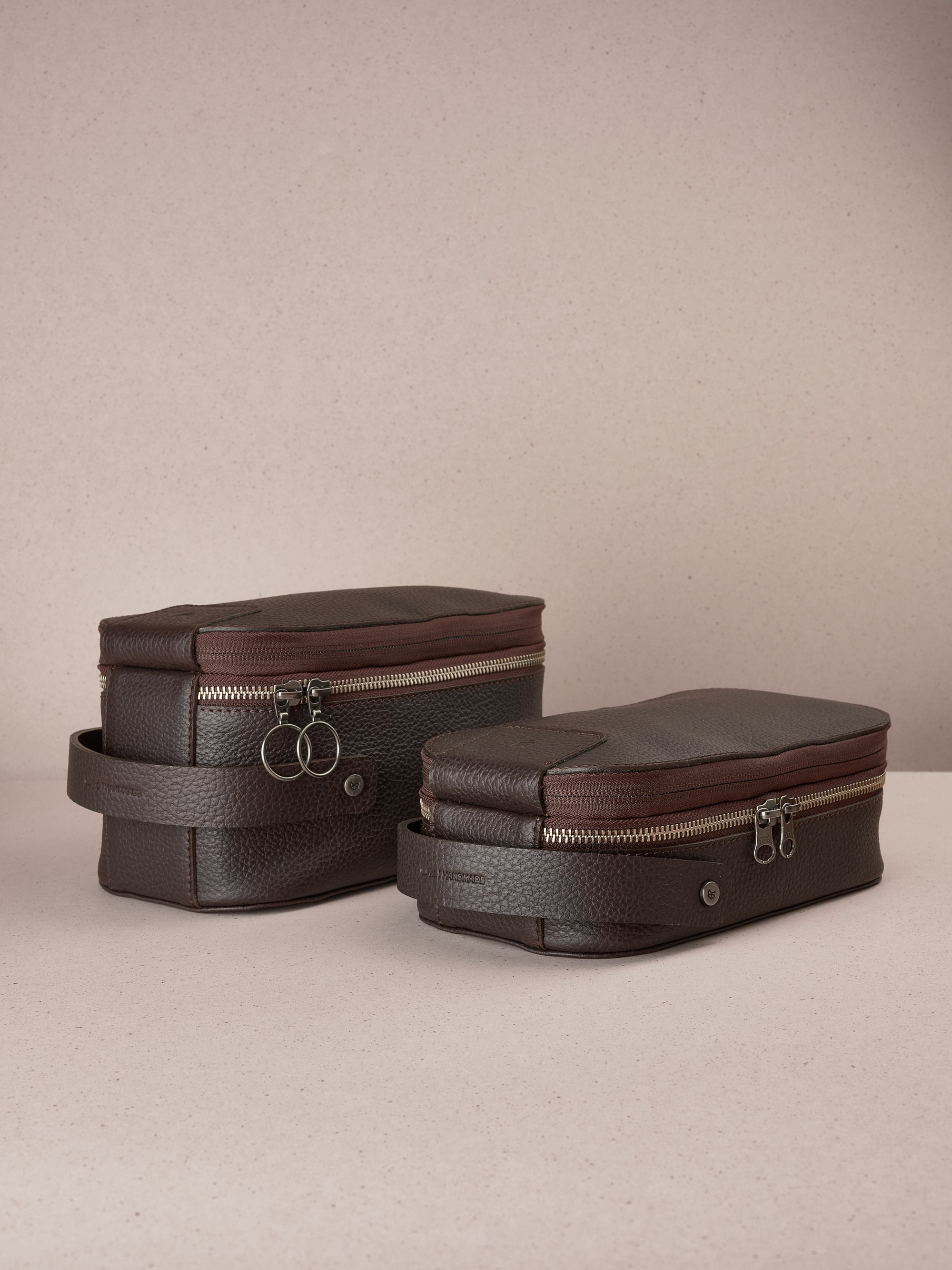 Customized toiletry bag dark brown by Capra Leather