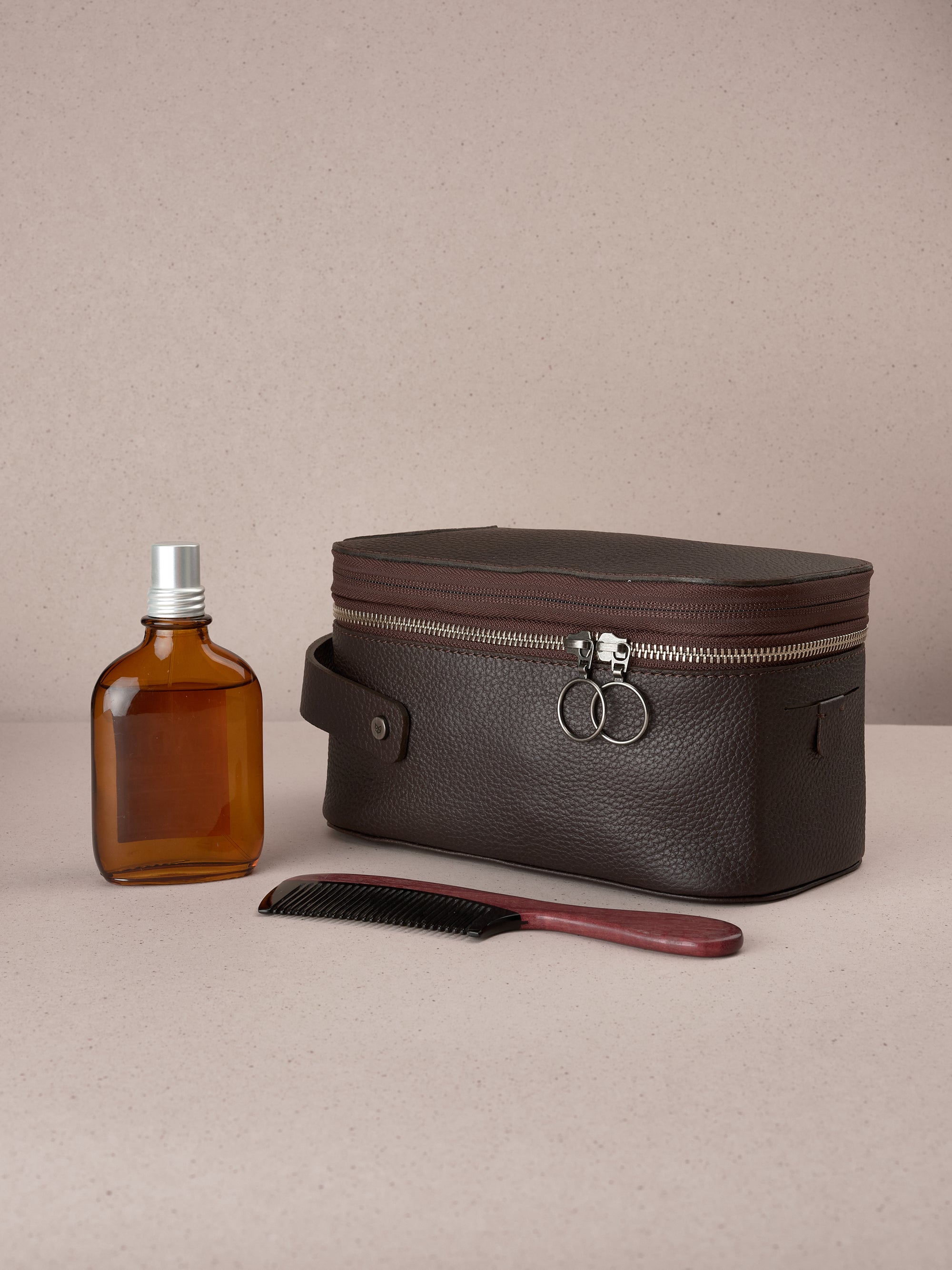 Toiletry travel bag dark brown by Capra Leather
