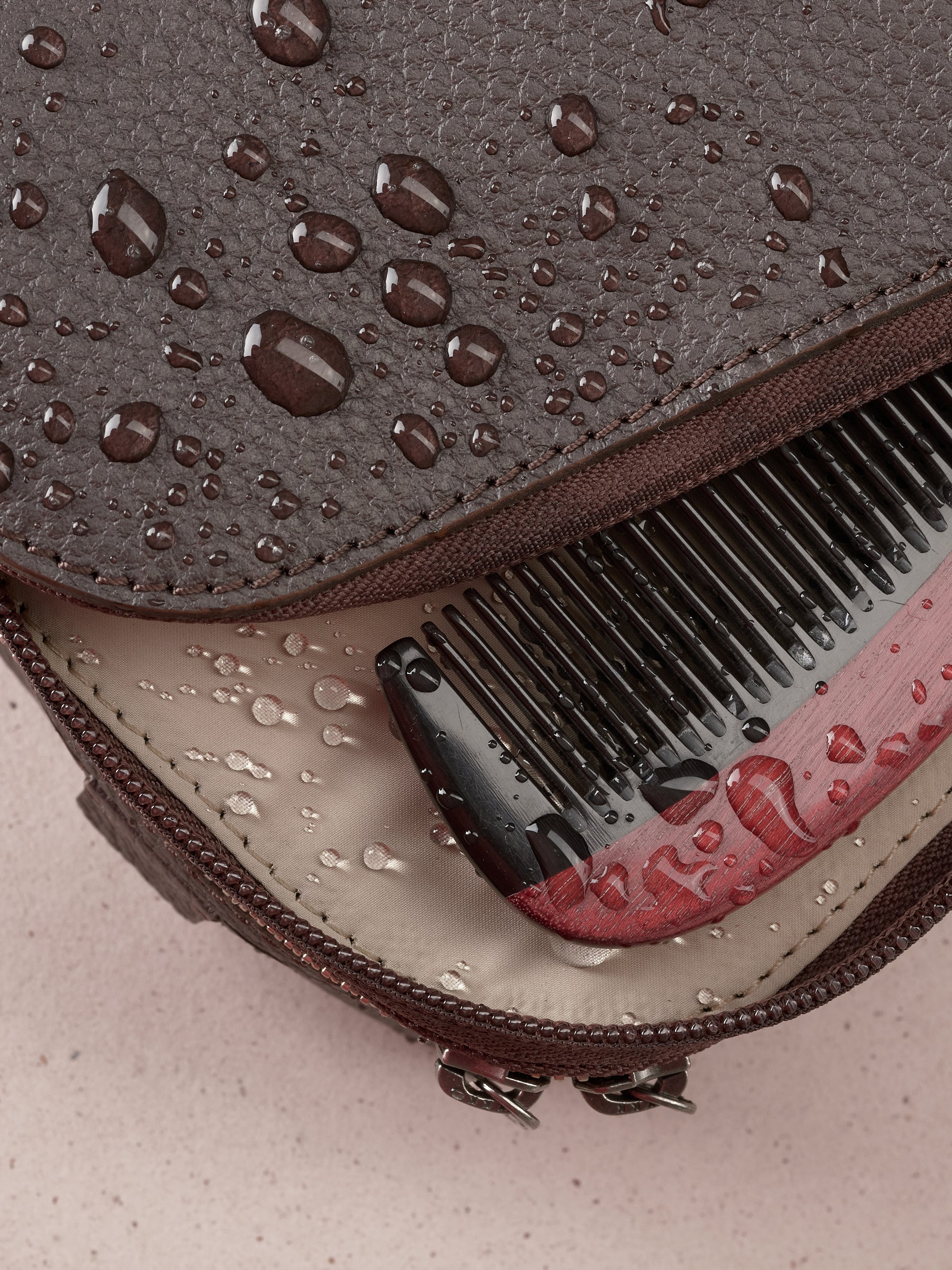 Water resistant shaving kit bag dark brown by Capra Leather