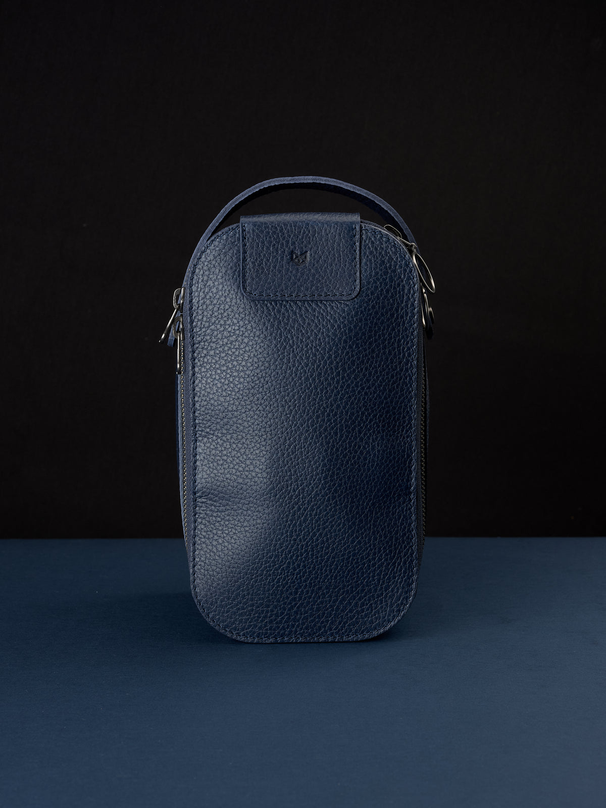 Leather mens toiletry bag navy by Capra