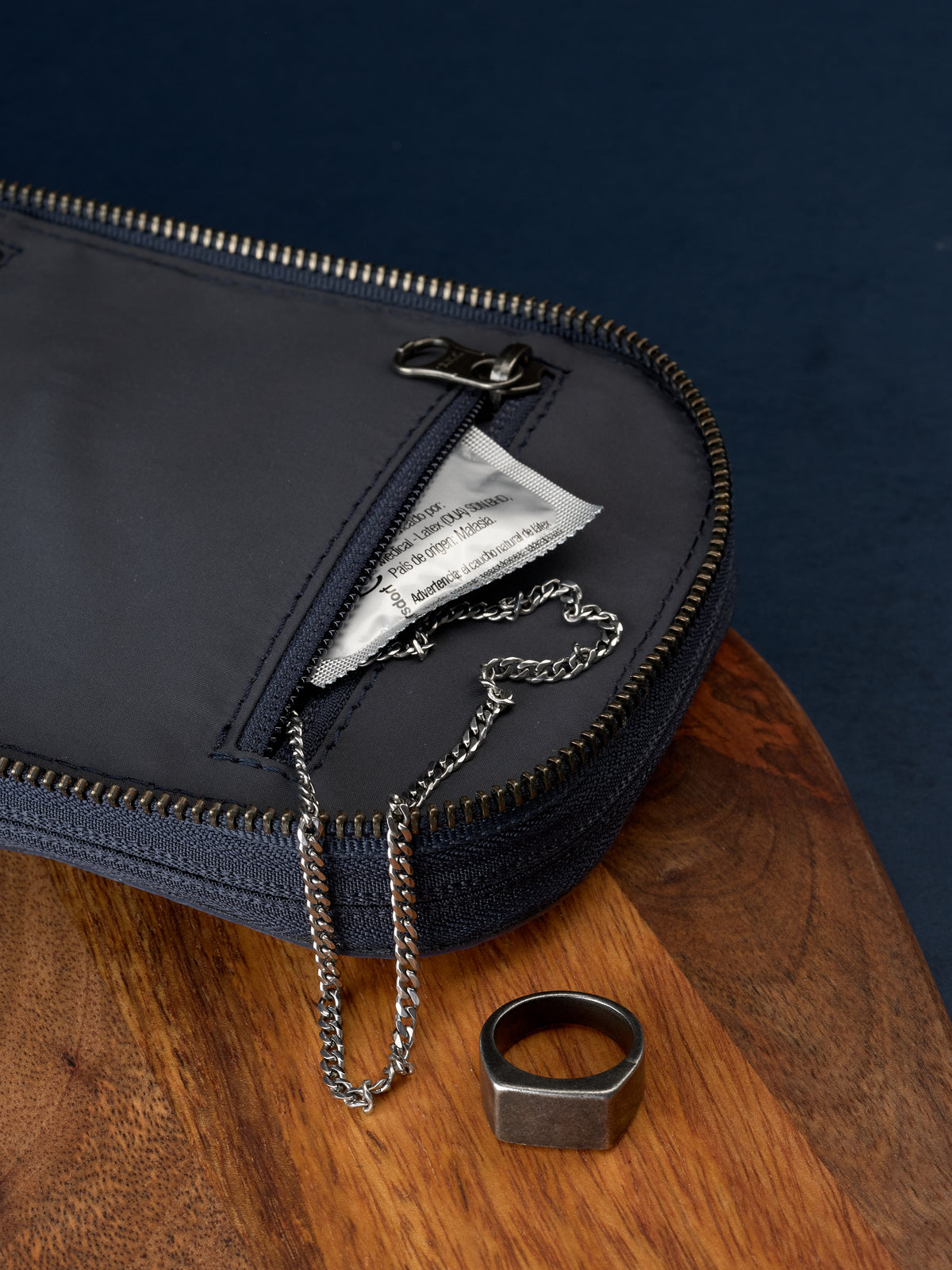 Interior pocket men toiletry bag navy by Capra Leather